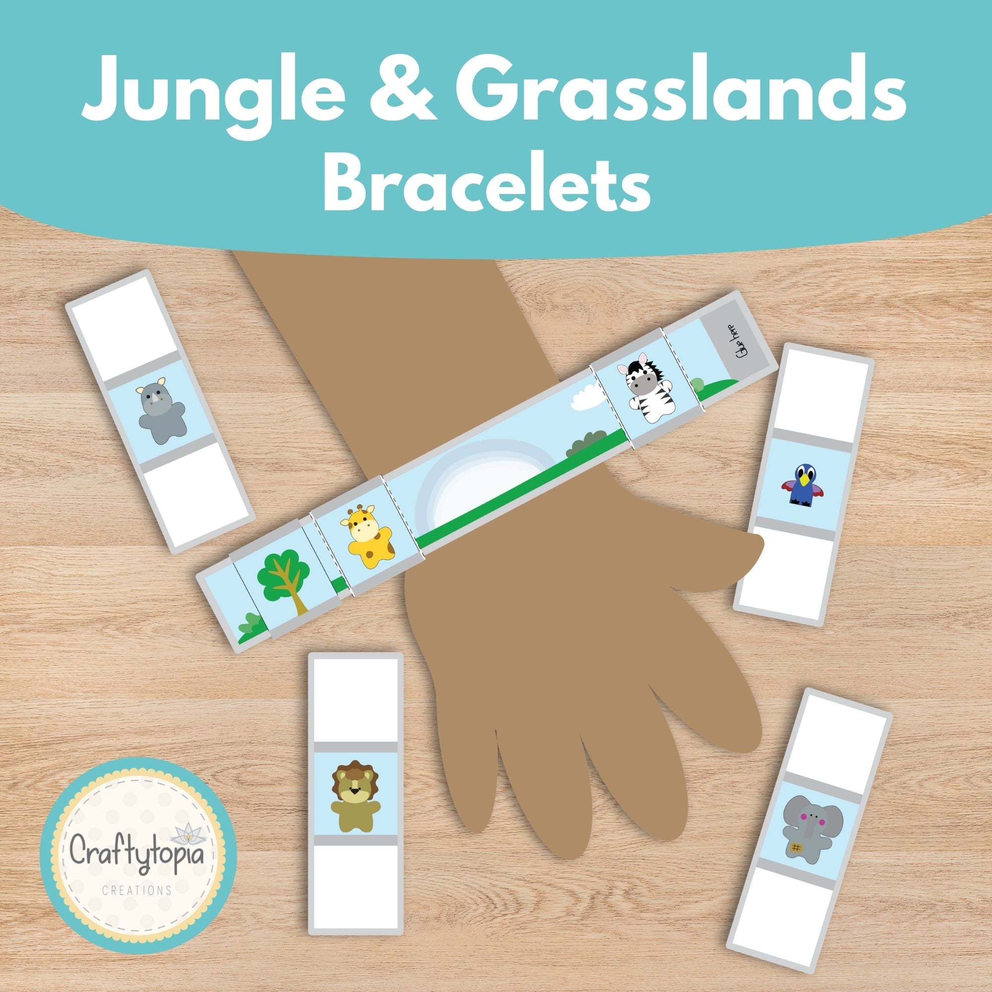 Jungle and grasslands animal bracelets printable craft activity for kids | Craftytopia Creations