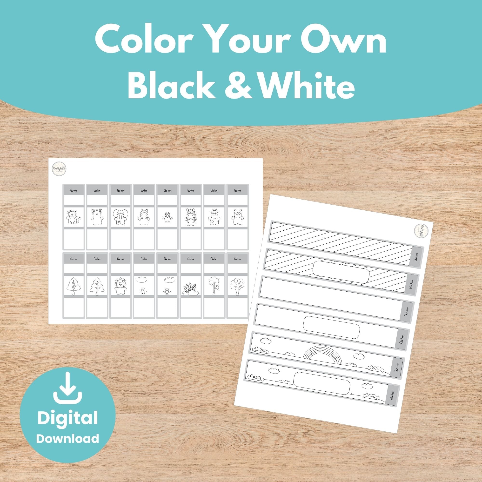 Black and white jungle animal bracelet coloring activity for kids | Craftytopia Creations