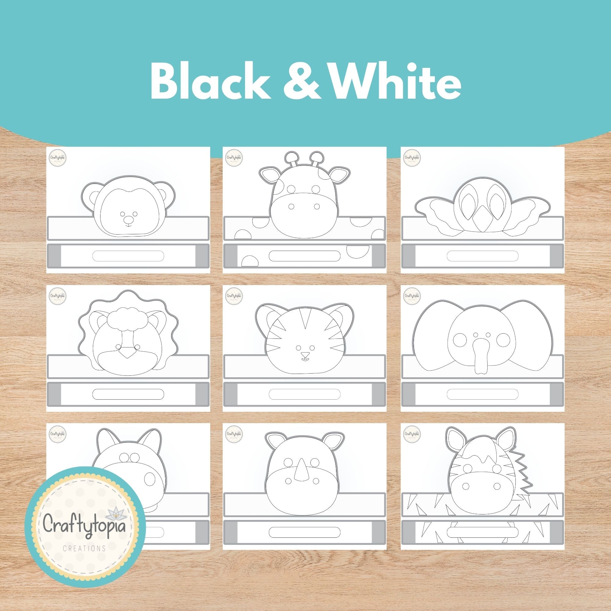 Black and white jungle animal crown coloring activity for kids | Craftytopia Creations