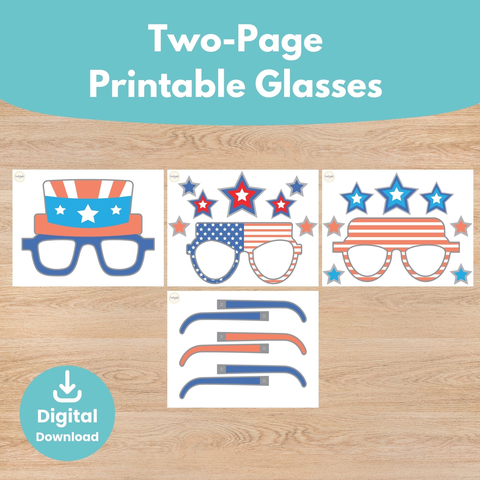 Patriotic American flag giant glasses printable wearable craft for kids | Craftytopia Creations