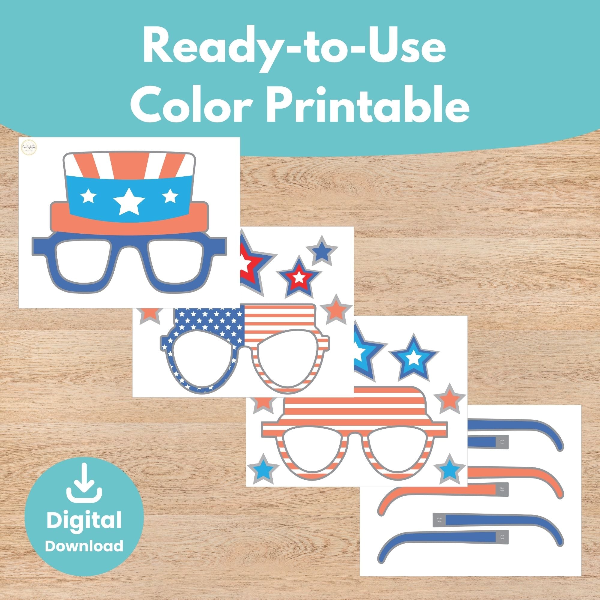 Uncle Sam patriotic glasses printable Fourth of July craft for kids | Craftytopia Creations