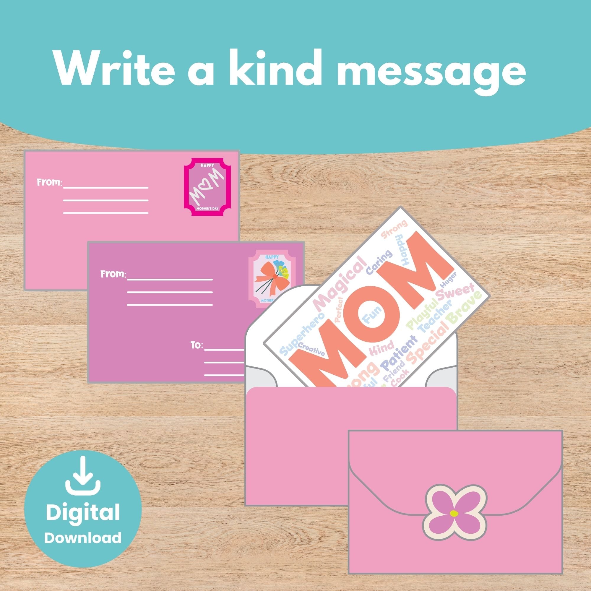Printable floral bouquet Mother’s Day card craft with matching envelope for kids | Craftytopia Creations