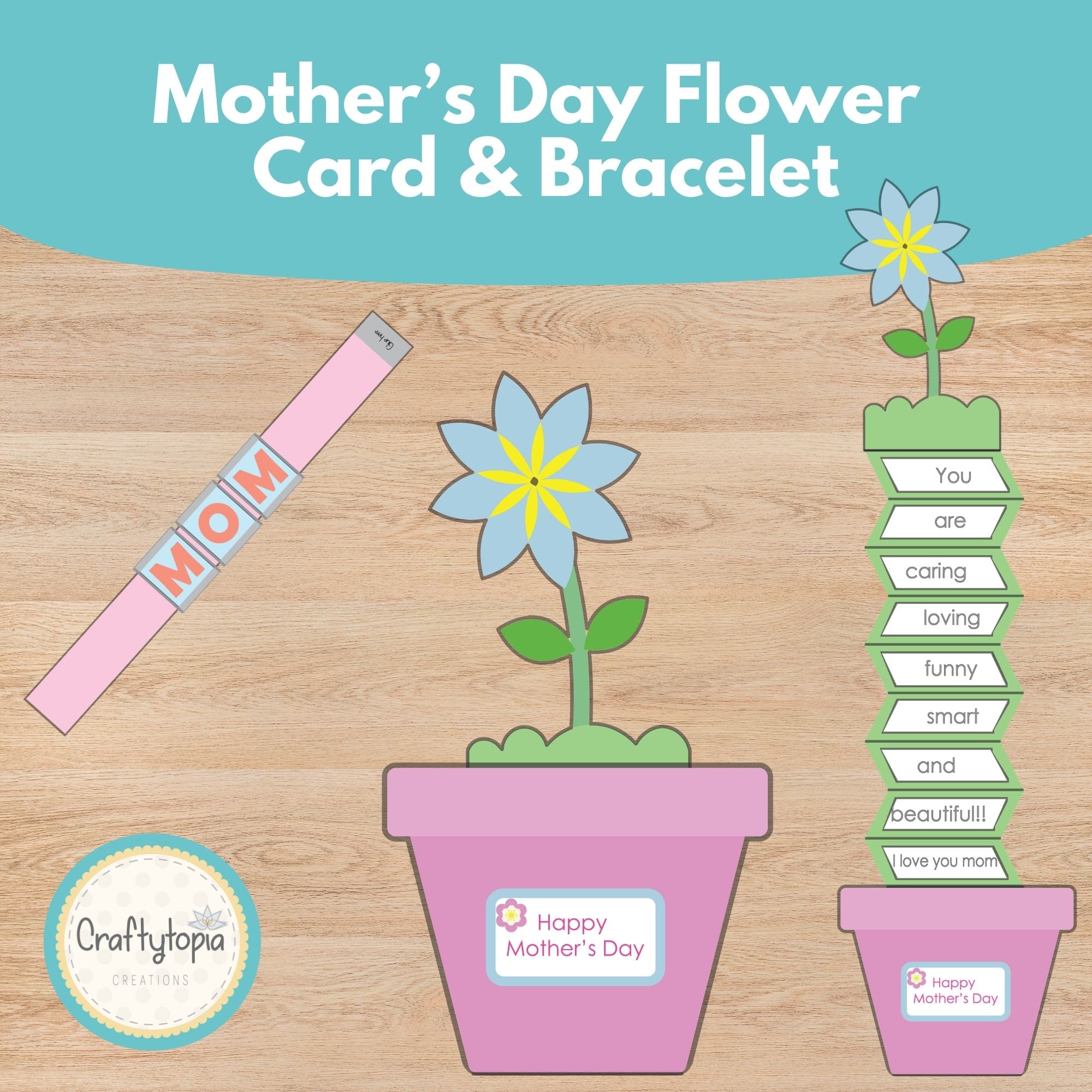 Mother’s Day flower card and bracelet printable writing activity for kids | Craftytopia Creations