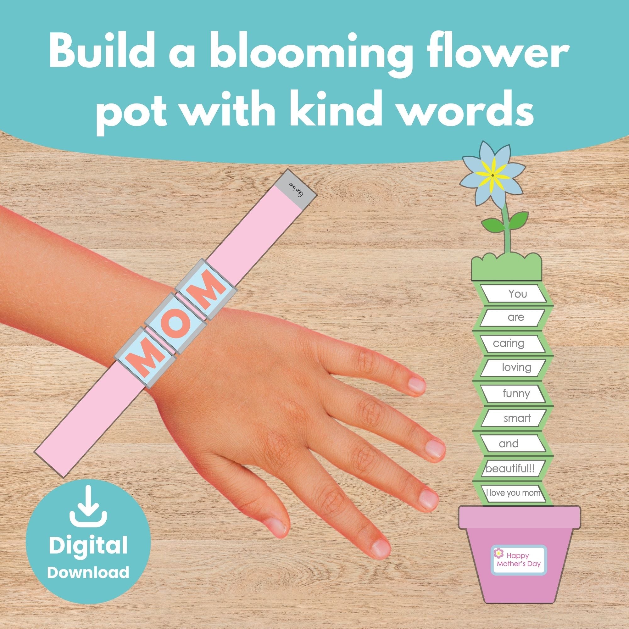 Printable Mother’s Day flower pot card craft with positive writing activity for kids | Craftytopia Creations