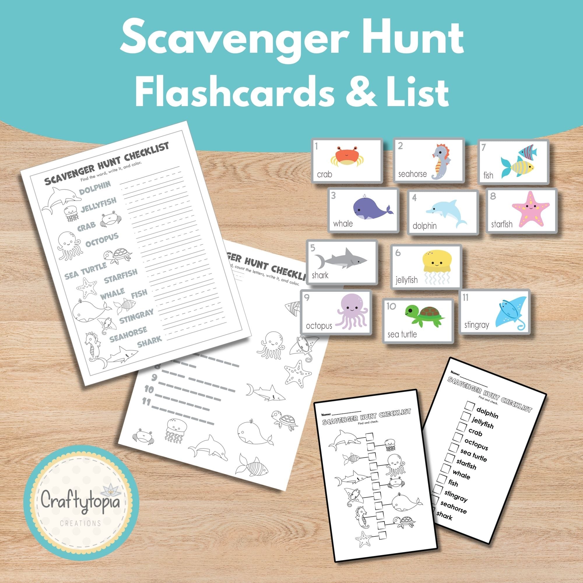 Ocean underwater storytelling scene printable craft with mermaids and sea animals for kids | Craftytopia Creations