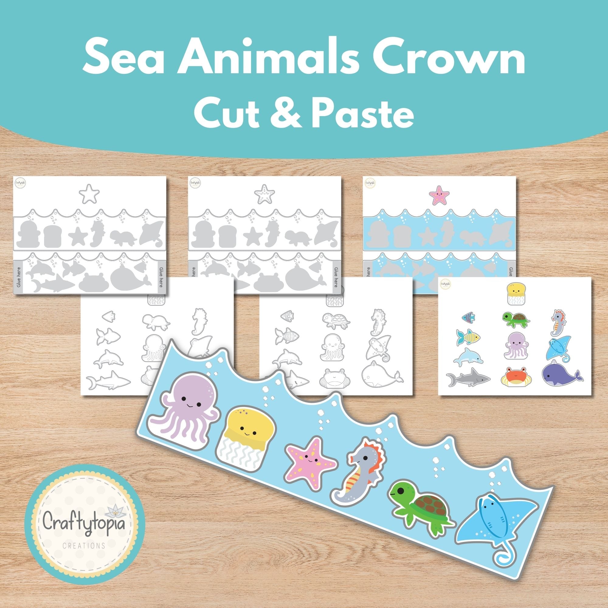 Sea animals crown craft and scavenger hunt worksheets printable activity for kids | Craftytopia Creations