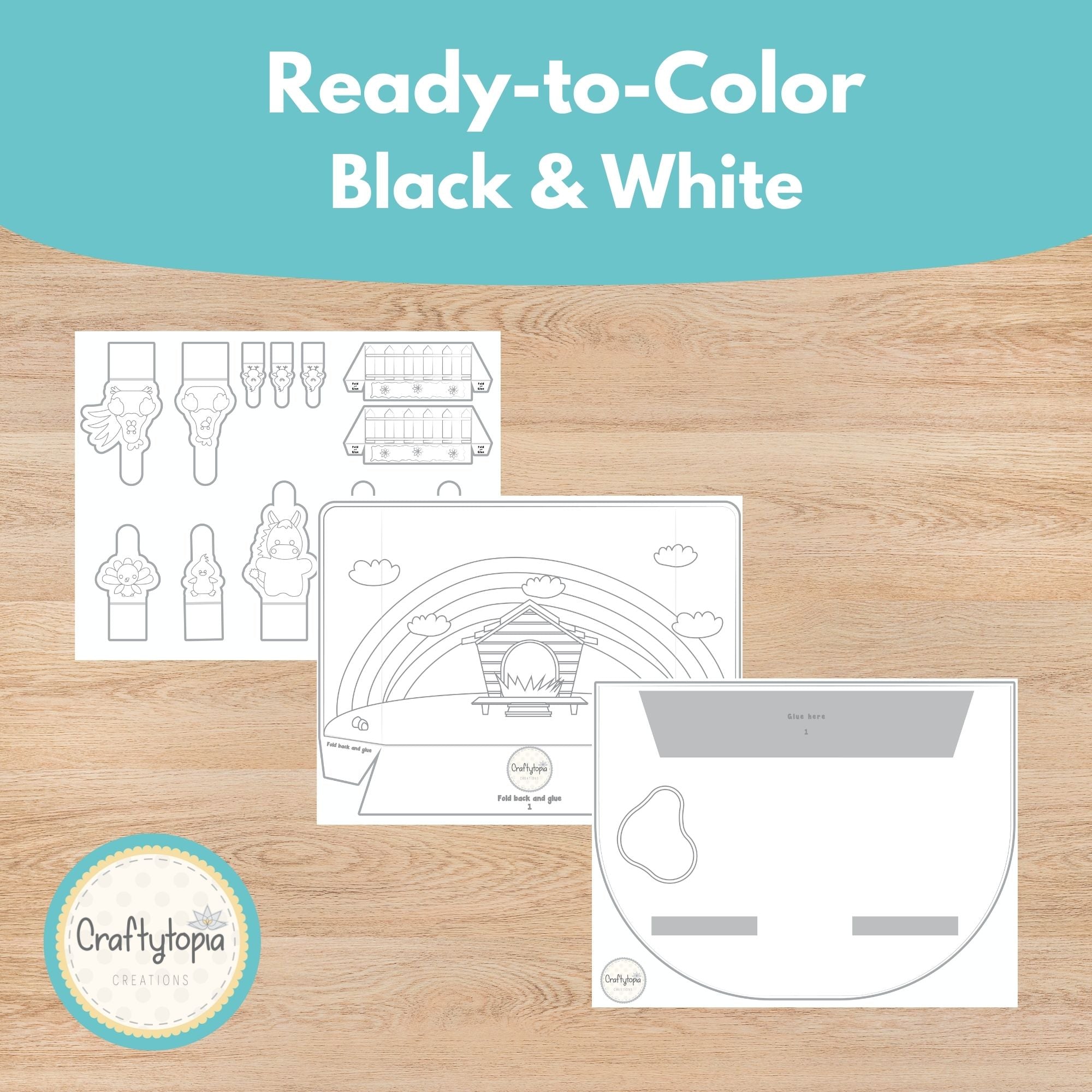 Printable Chicken Coop Scene Puppets Kids Activity for coloring