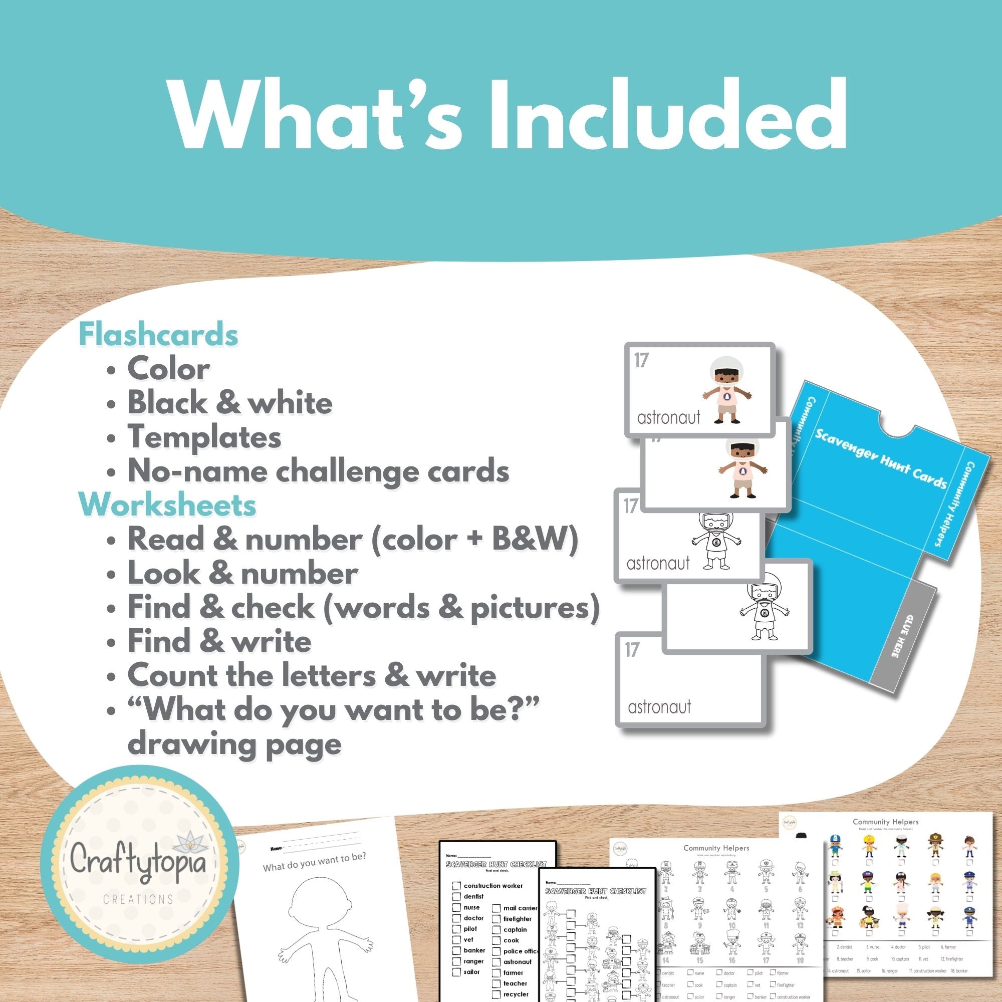 Printable Community Helpers Flashcards and Scavenger Hunt 