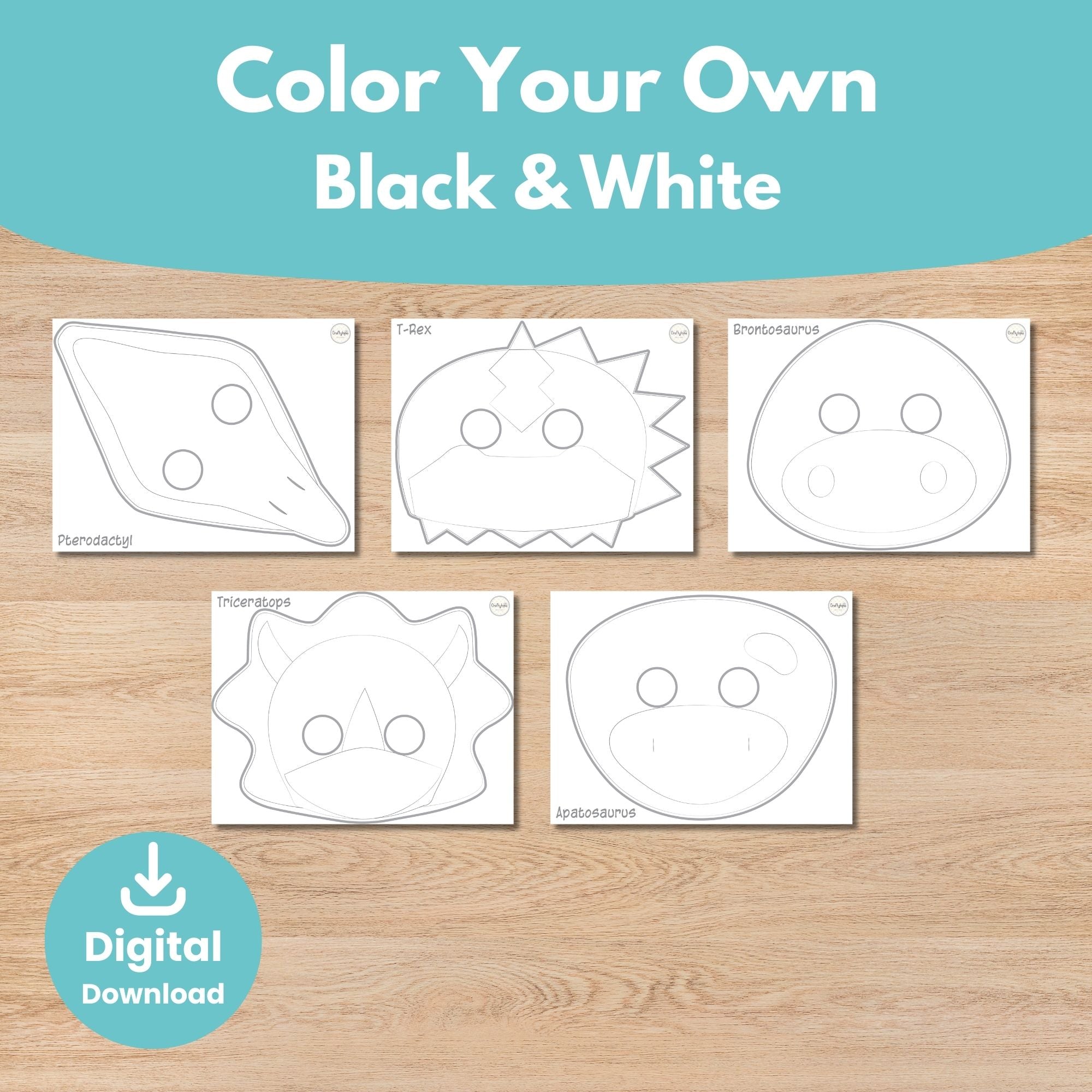 Printable Dinosaur Masks Kids Activity for coloring