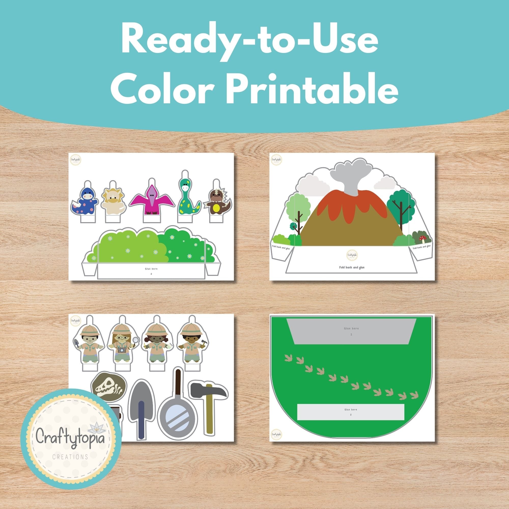Printable Dinosaurs Puppets Scene Kids Activity