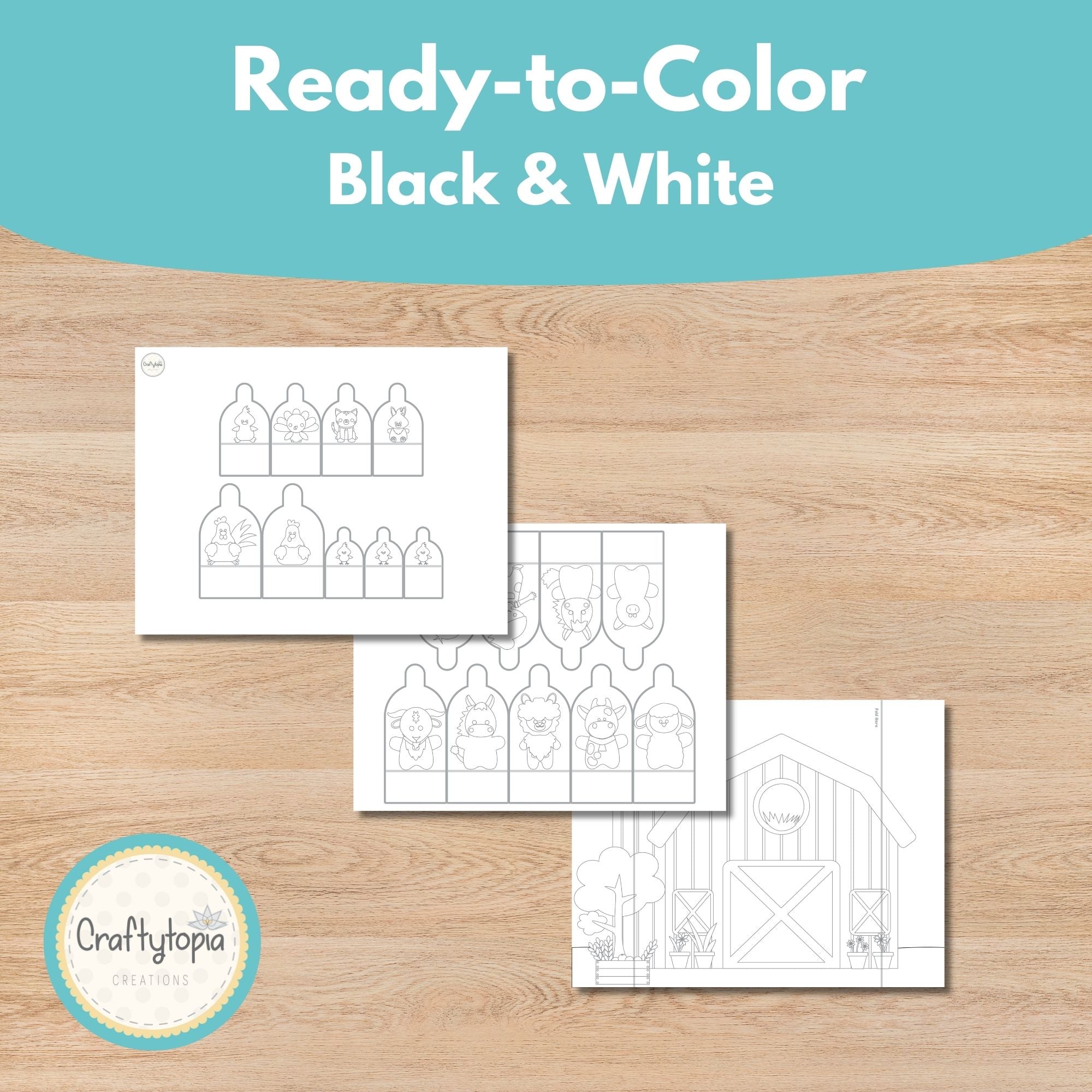 Printable Farm Puppets Scene Kids Activity for coloring
