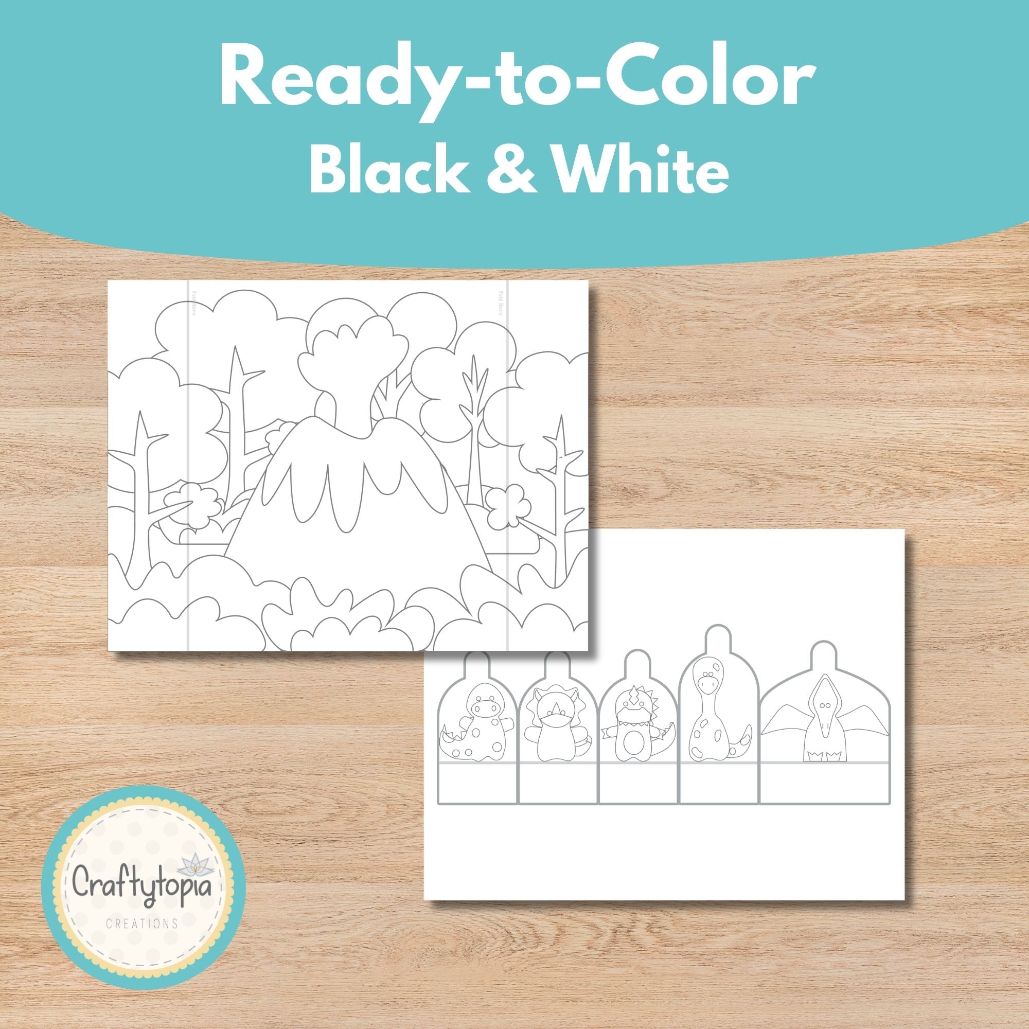 Printable Dinosaurs Puppets 2D Scene Activity for Kids for coloring