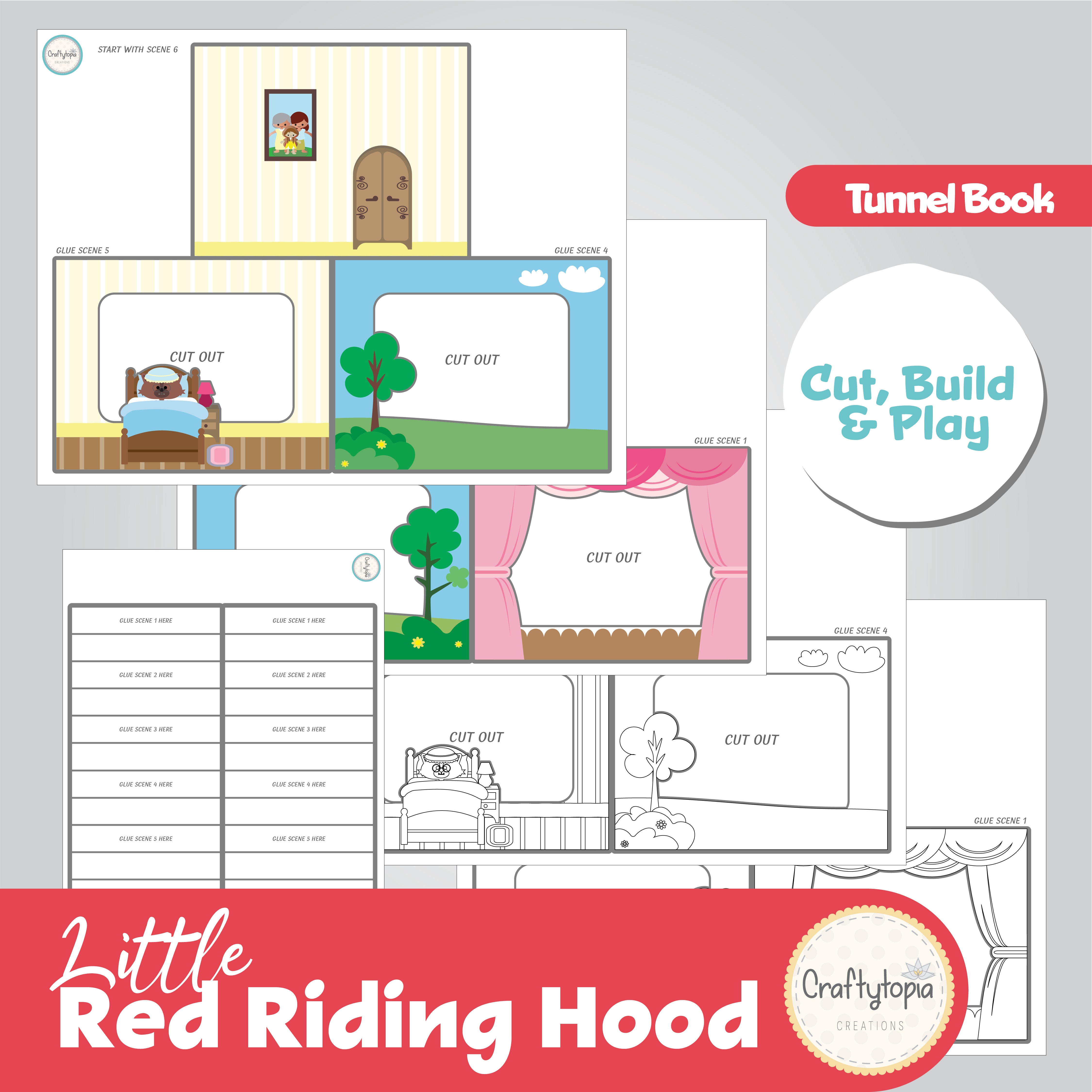 Printable Little Red Riding Hood Tunnel Book 3D Kids Craft for coloring