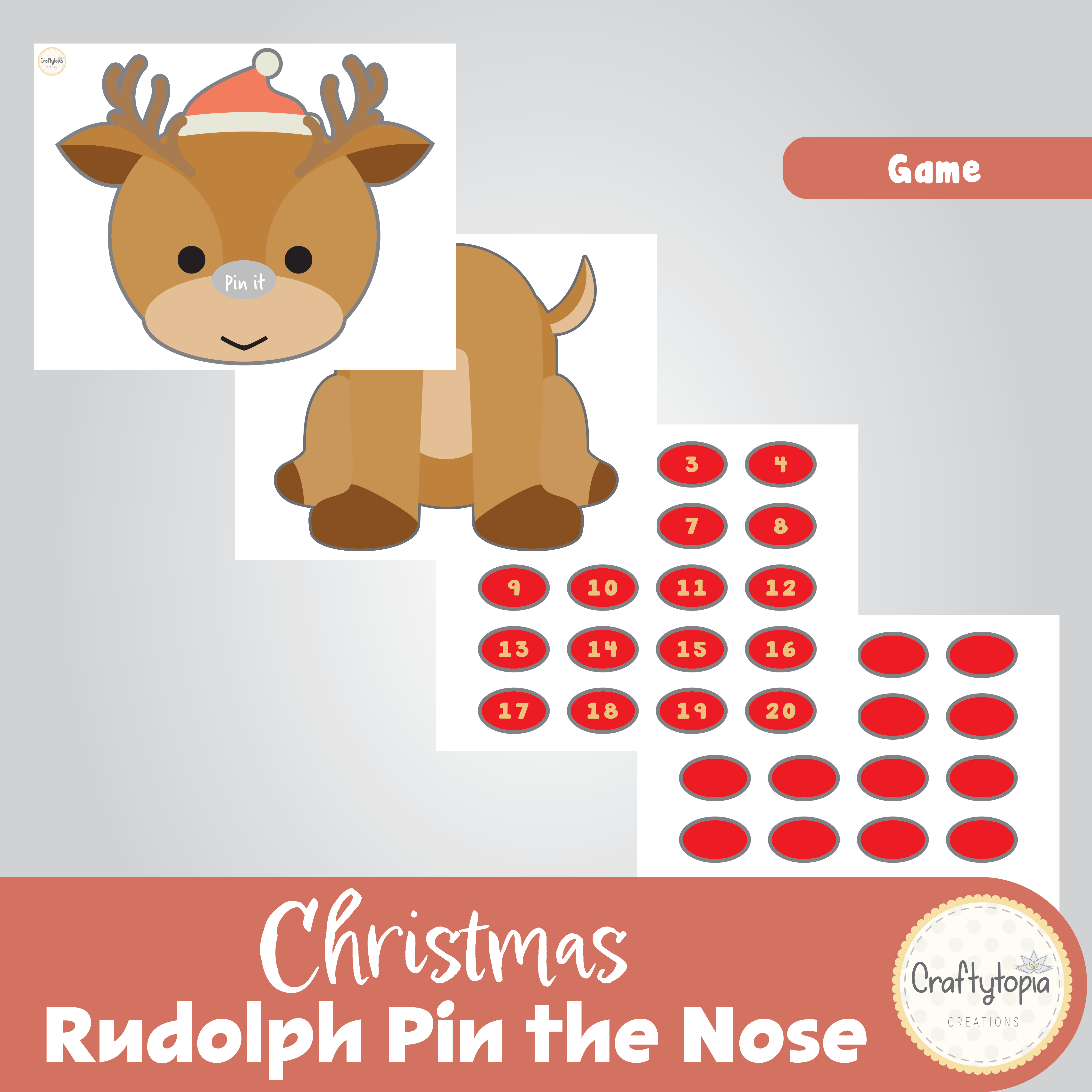 Printable Pin the Nose on Rudolph Red Nosed Reindeer Game in color