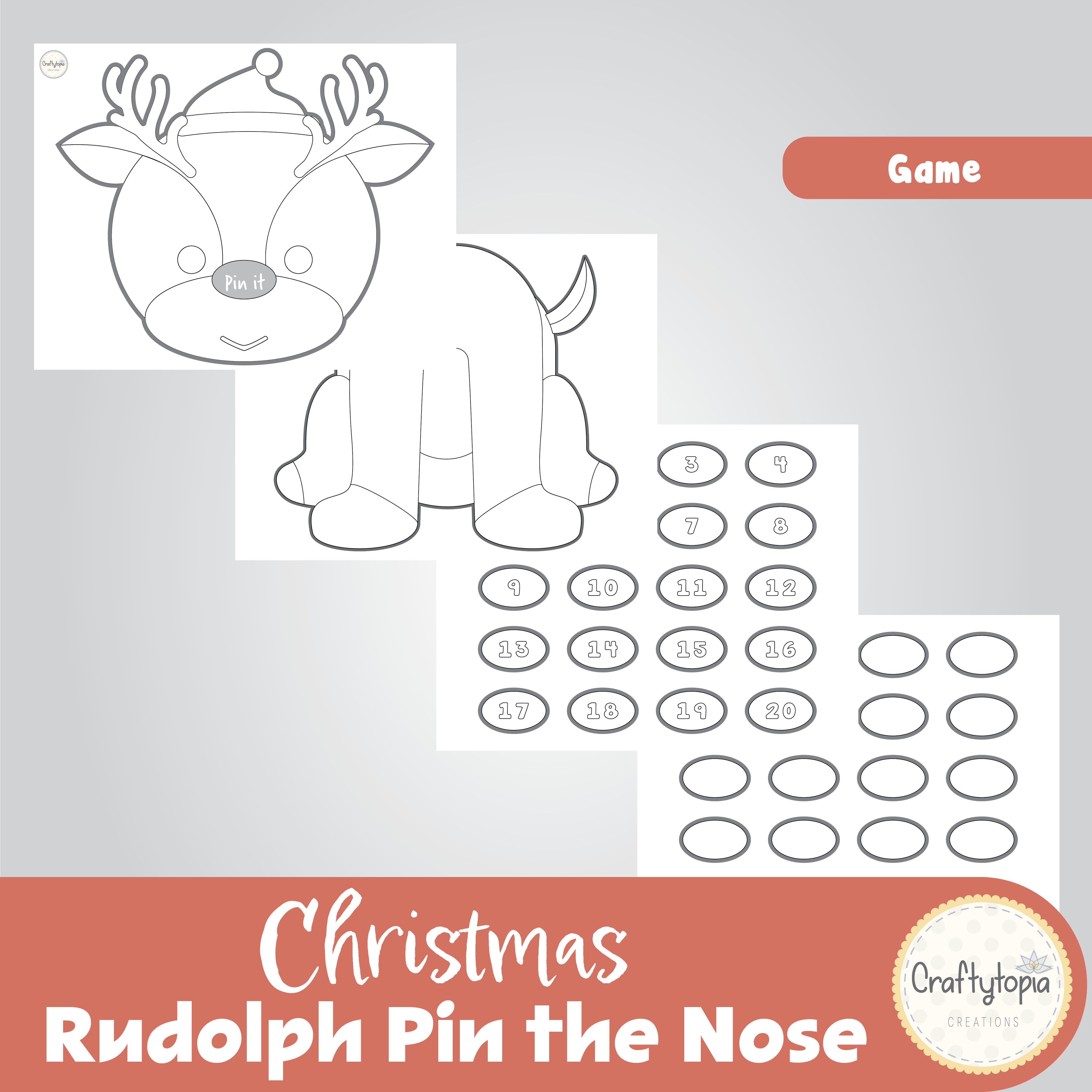 Printable Pin the Nose on Rudolph Red Nosed Reindeer Game for coloring