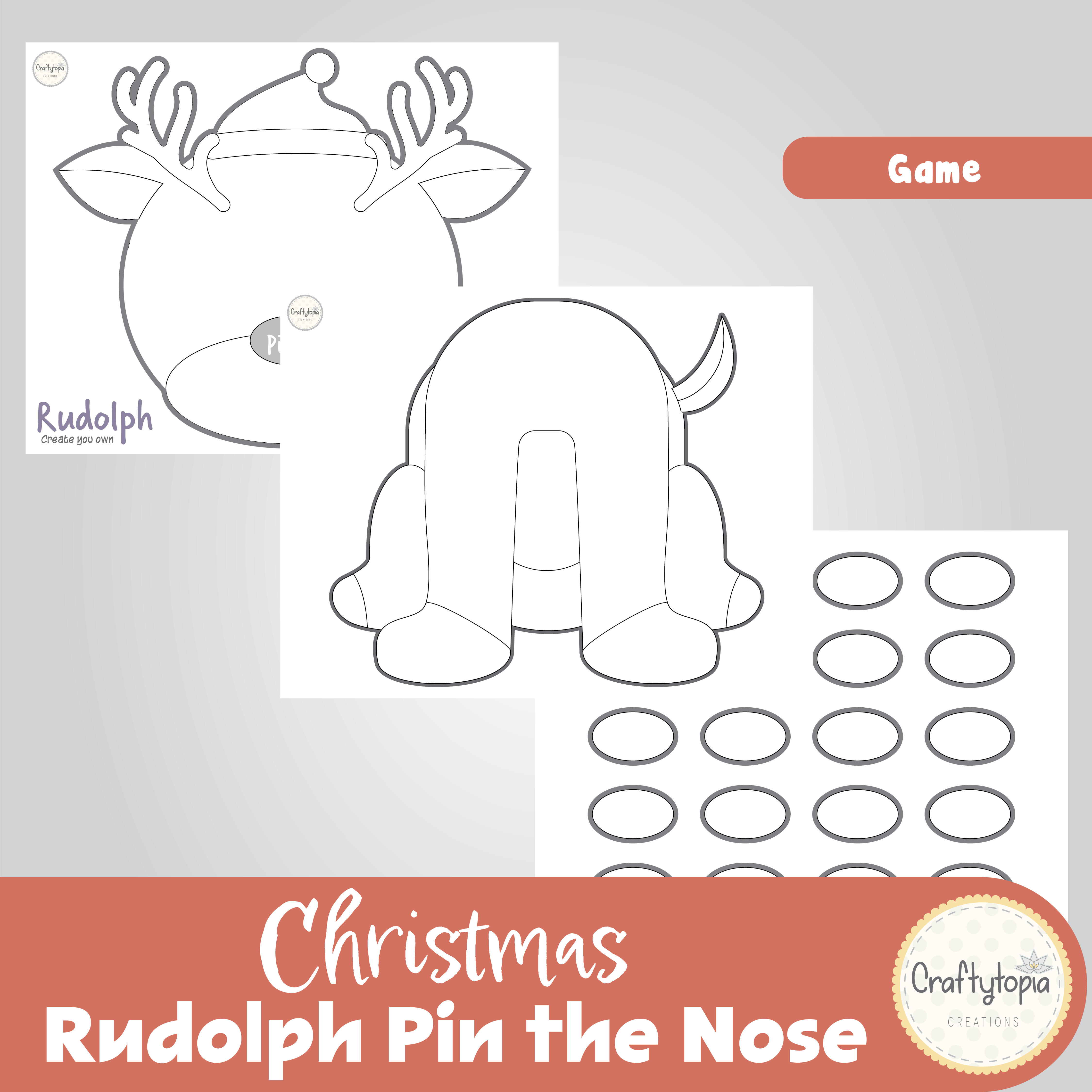 Printable Pin the Nose on Rudolph Red Nosed Reindeer Game template
