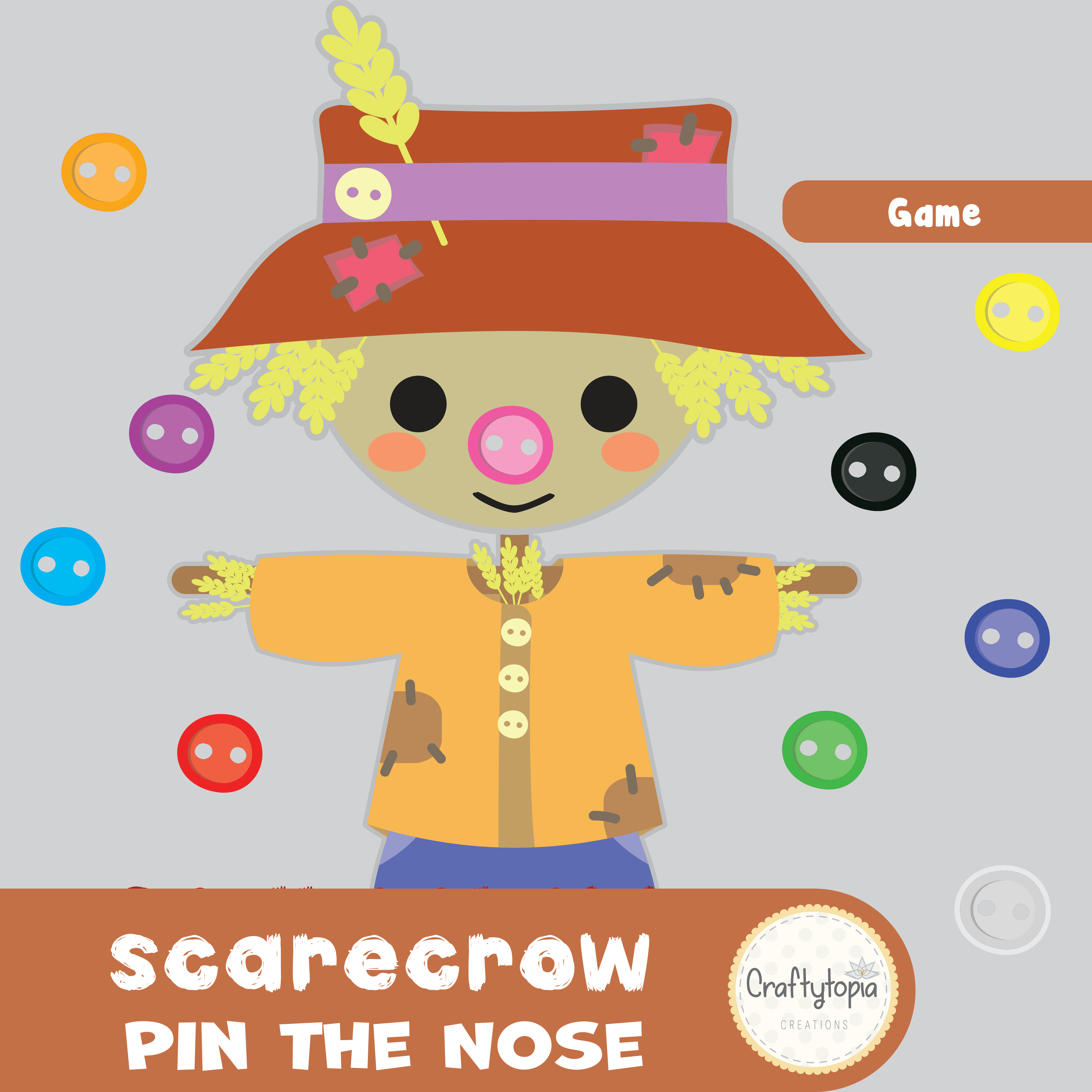 Printable Pin the Button Nose on Scarecrow Game