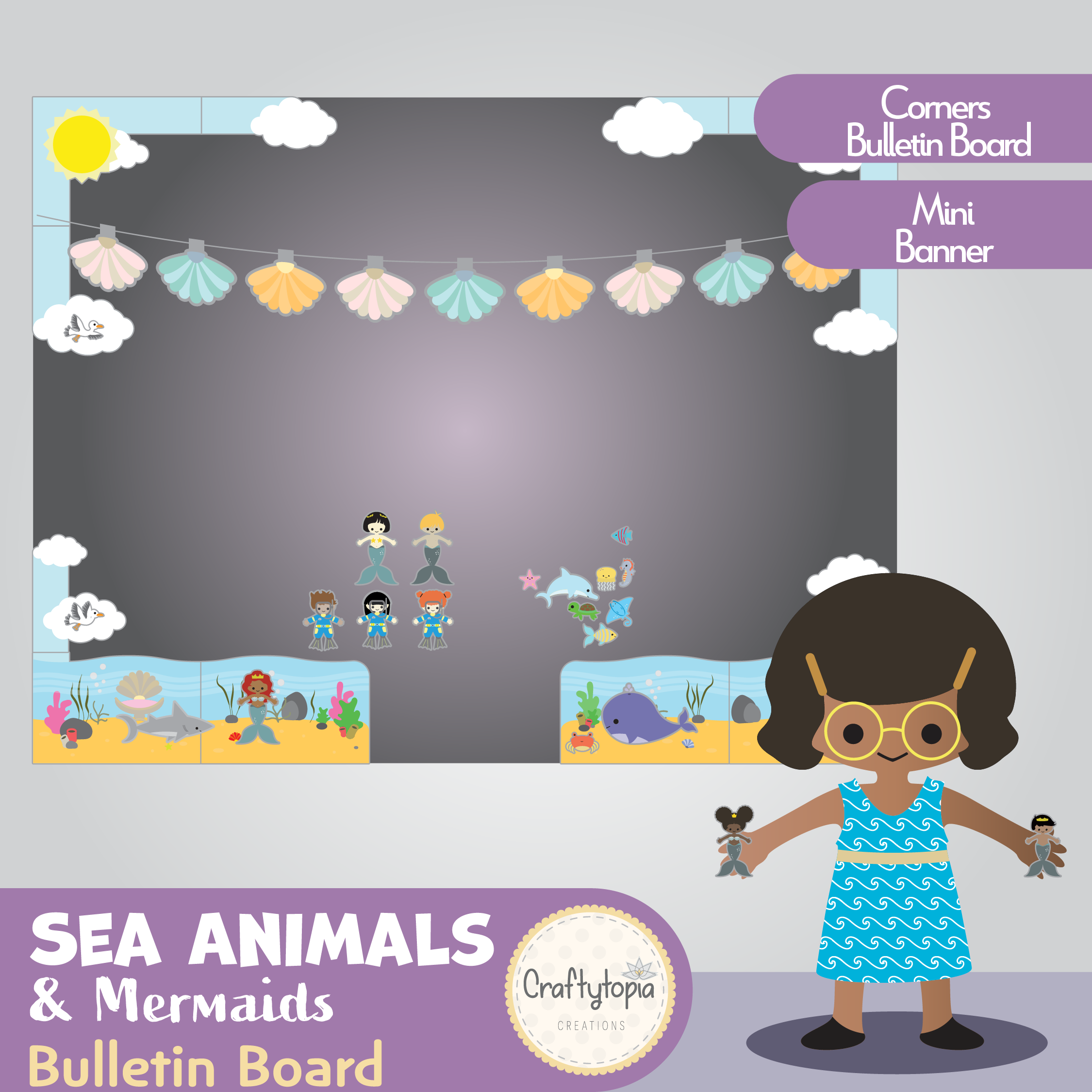 Printable Sea Animals and Mermaids Bulletin Board 