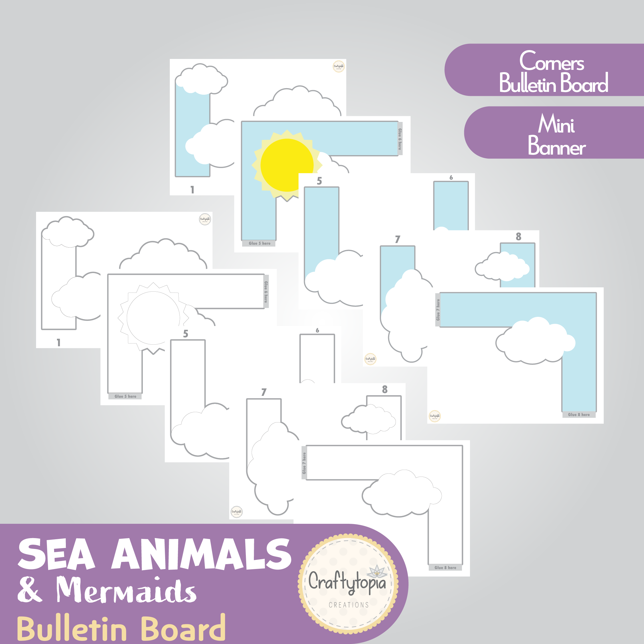 Printable Sea Animals and Mermaids Bulletin Board for coloring