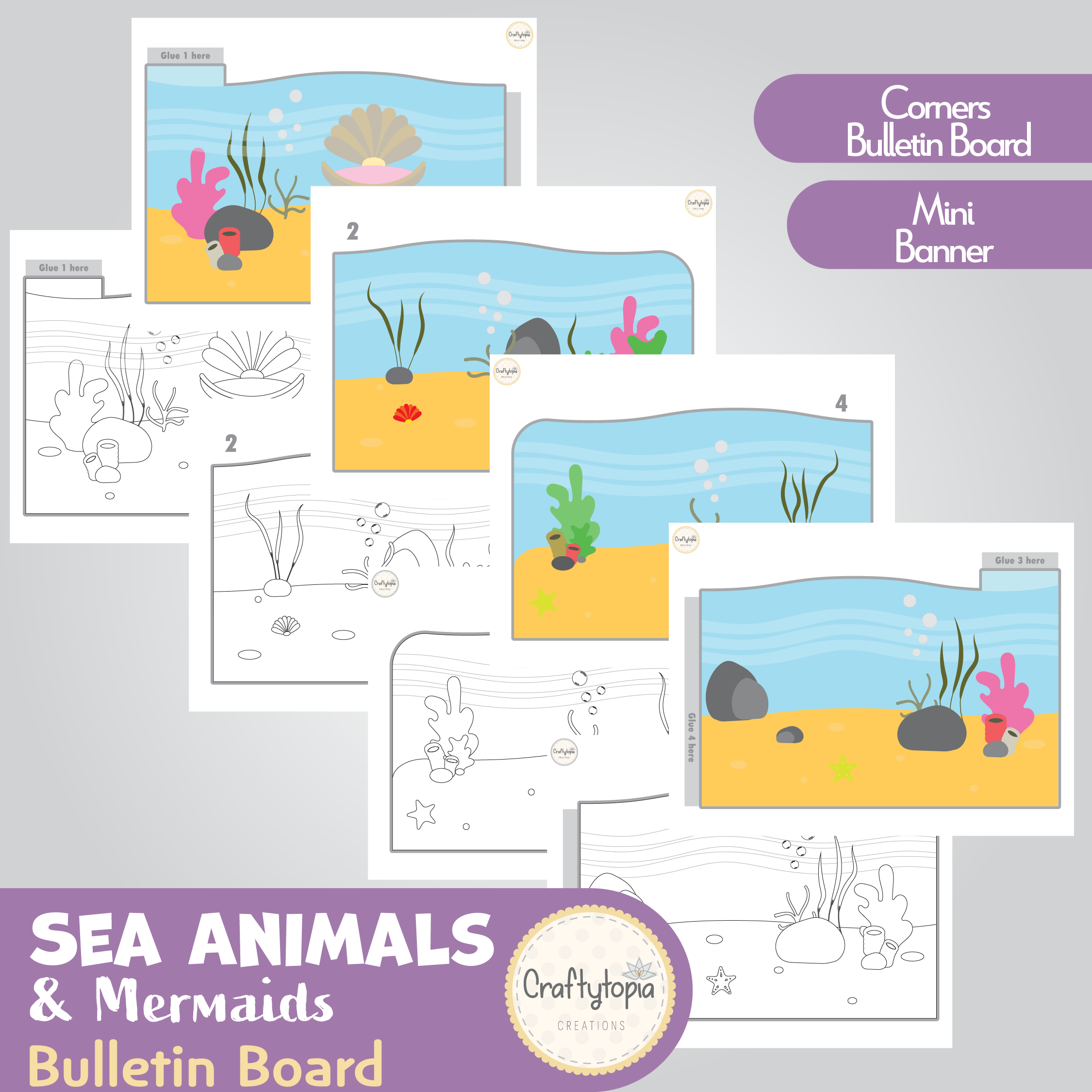 Printable Sea Animals and Mermaids Bulletin Board for coloring