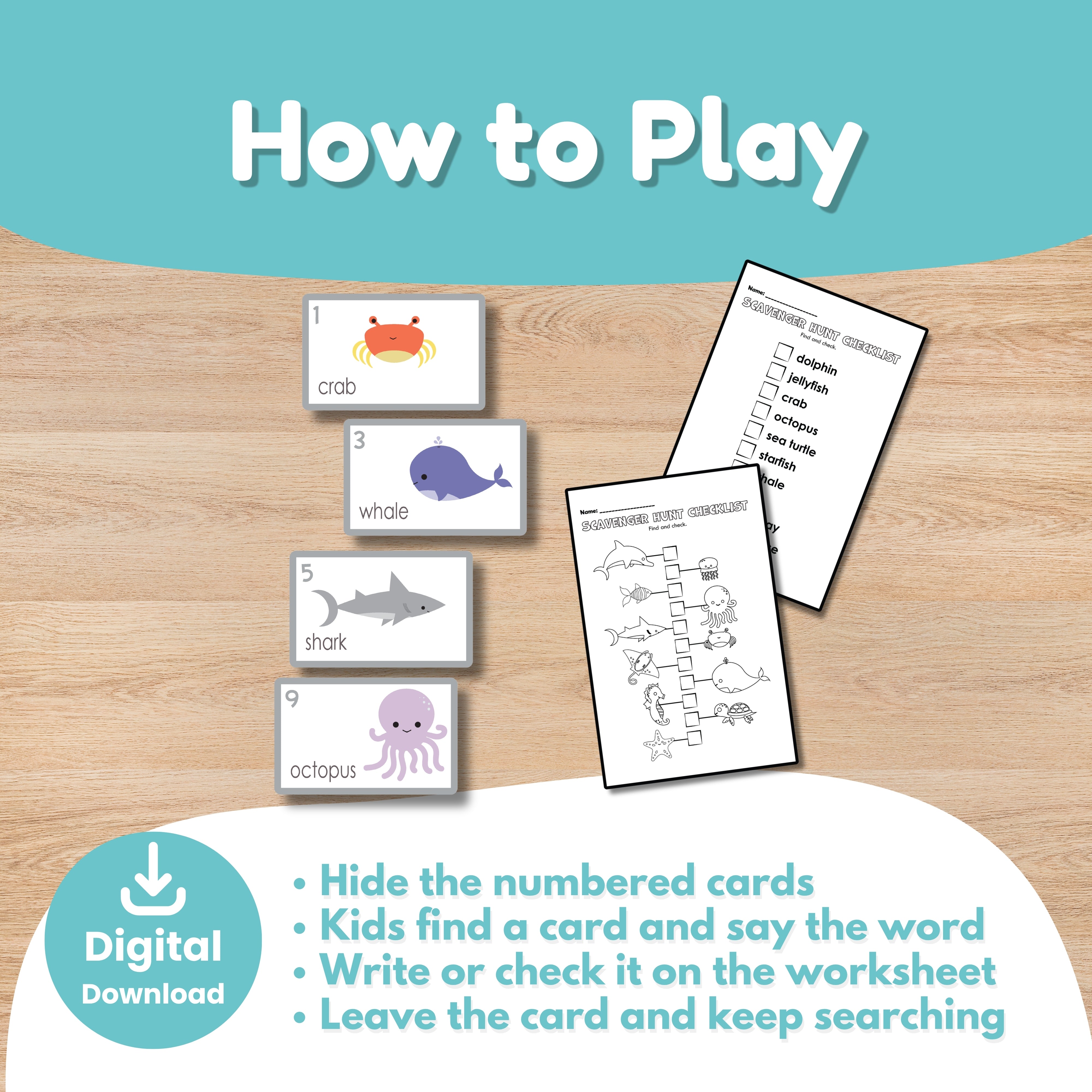 Preschool sea animals vocabulary game