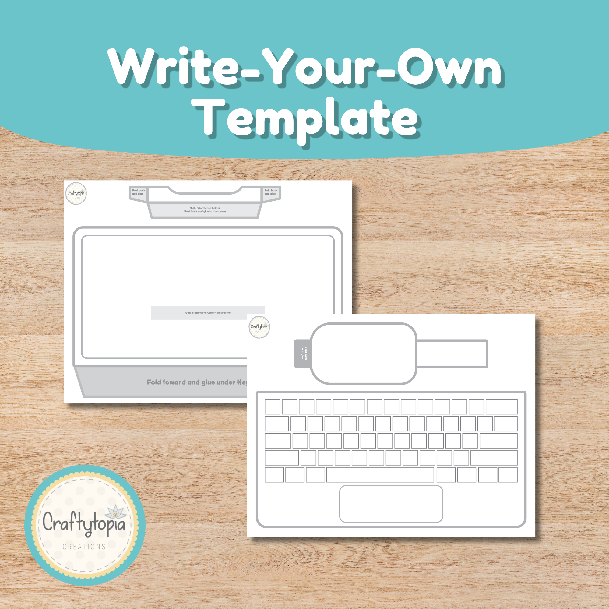  Write-your-own sight words laptop craft blank template printable for kids Craftytopia