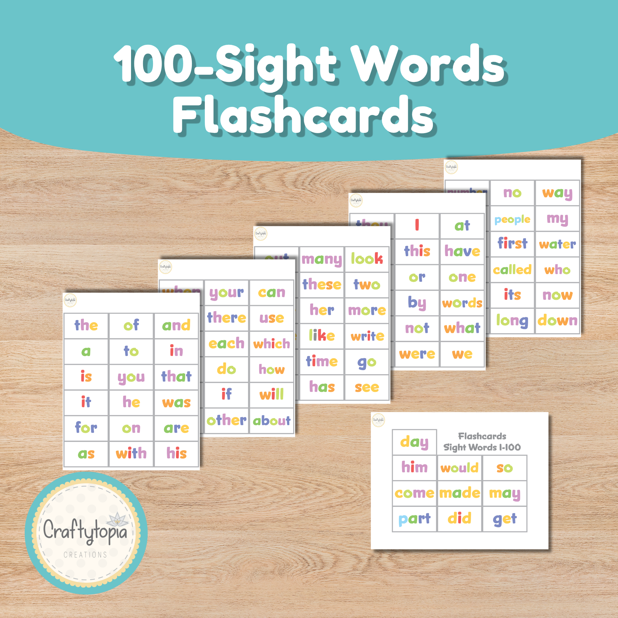  100 sight words flashcards color version included in printable laptop craft activity for kids Craftytopia