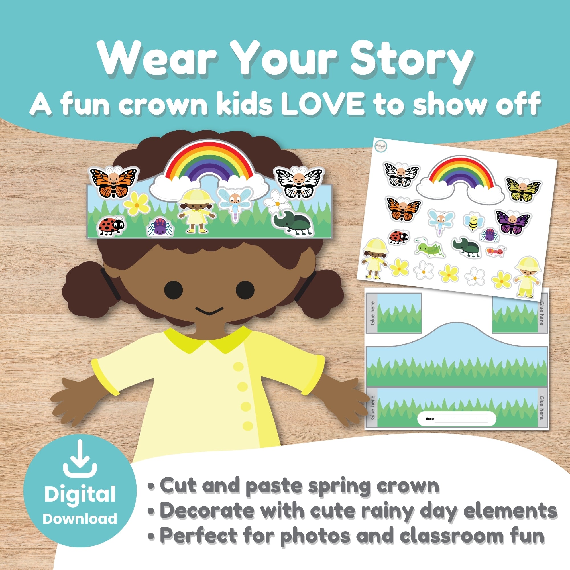 Spring puppet scene assembled example imaginative play activity Craftytopia