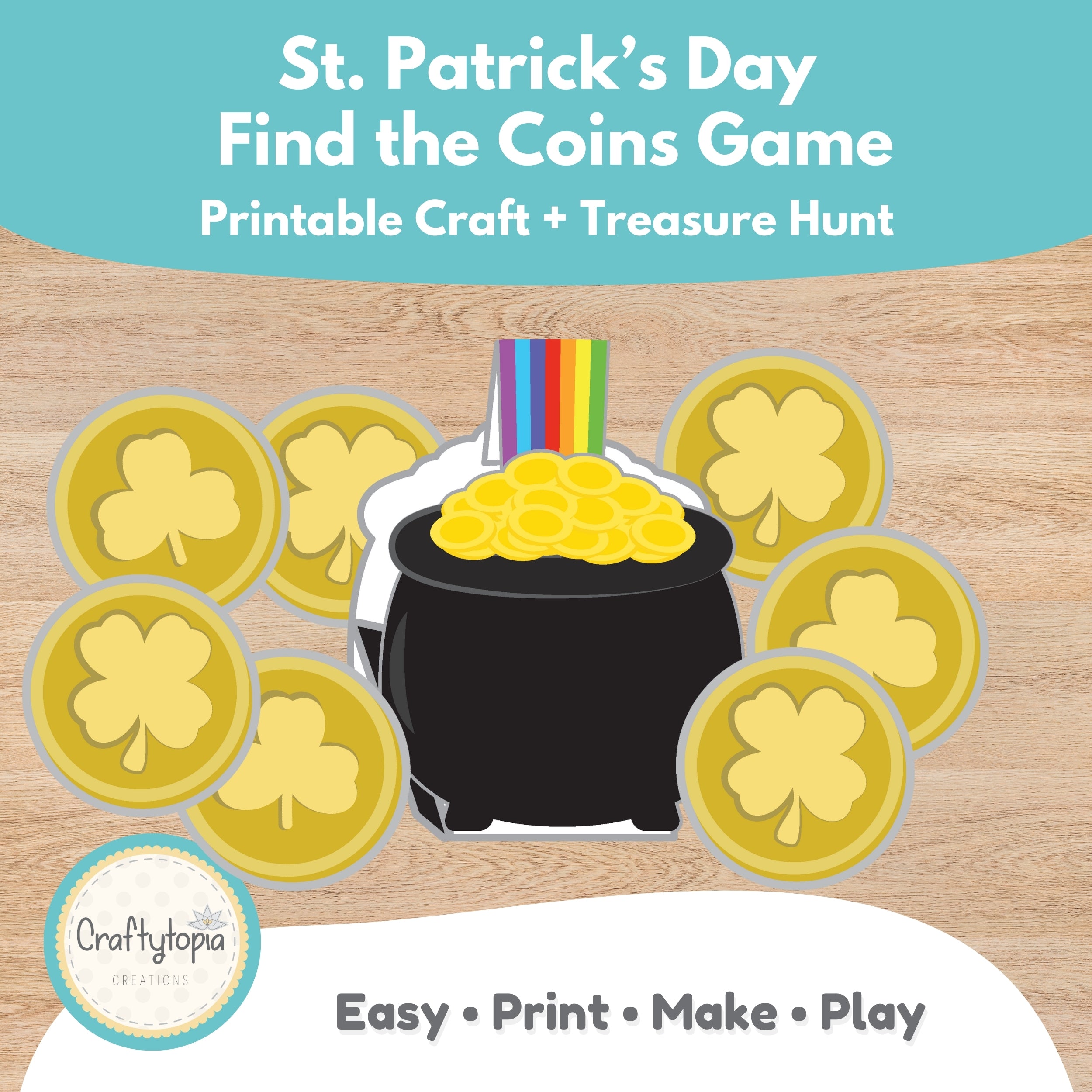 St. Patrick's Day find the coins treasure hunt printable game for kids Craftytopia