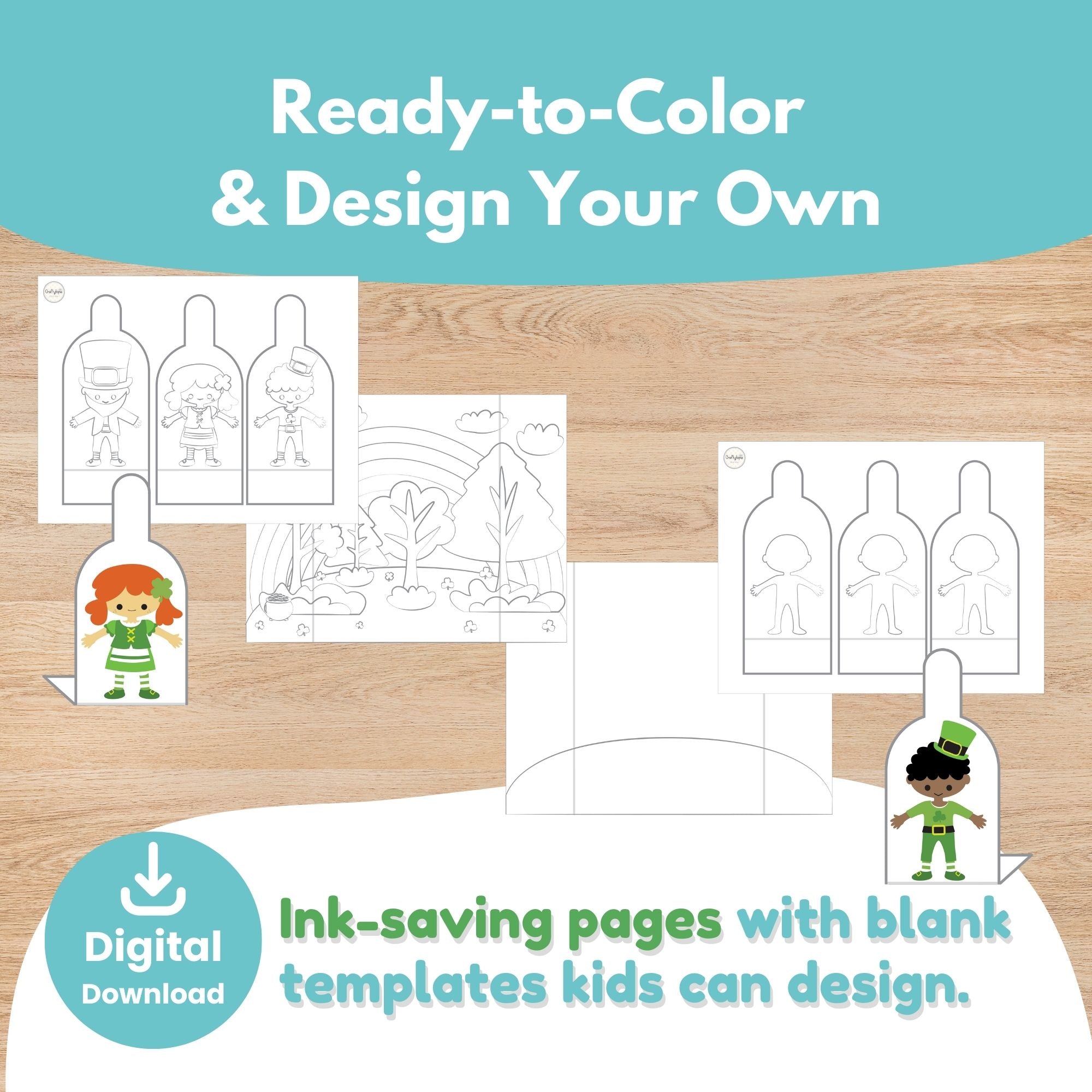 Printable St. Patrick's Rainbow Scene and Puppets Kids Activity