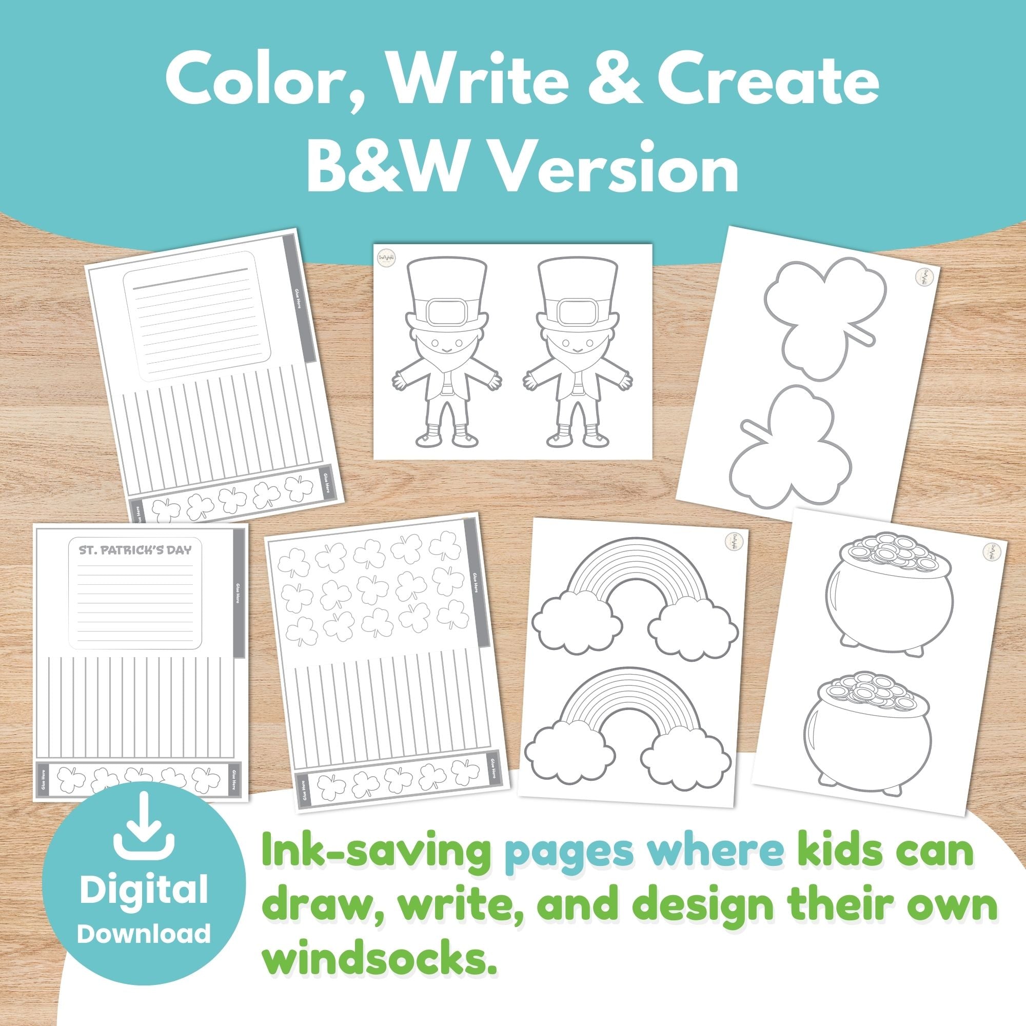 Printable St. Patrick's Day Windsock Craft and Writing Activity for coloring