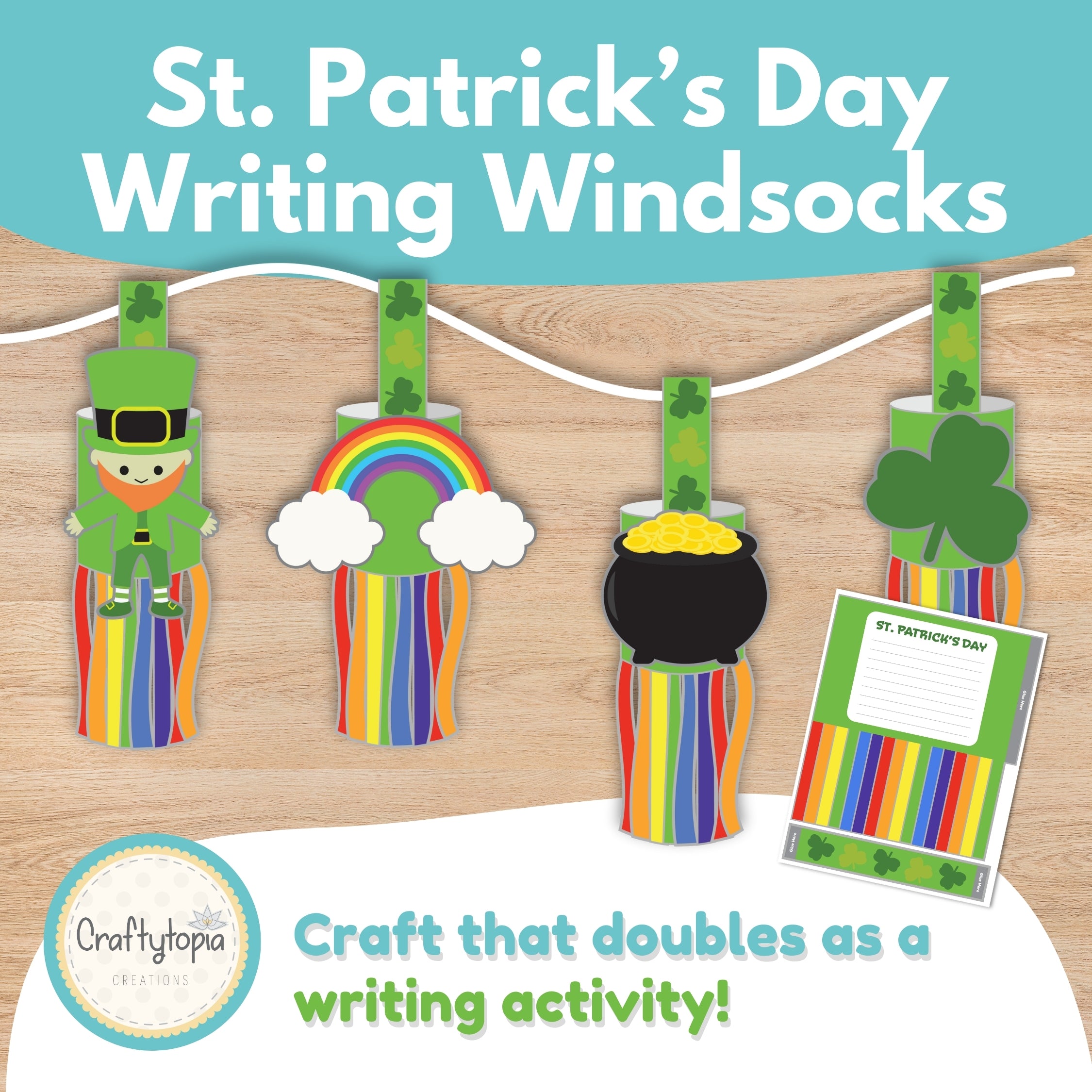 St. Patrick's Day writing windsocks printable craft activity for kids Craftytopia