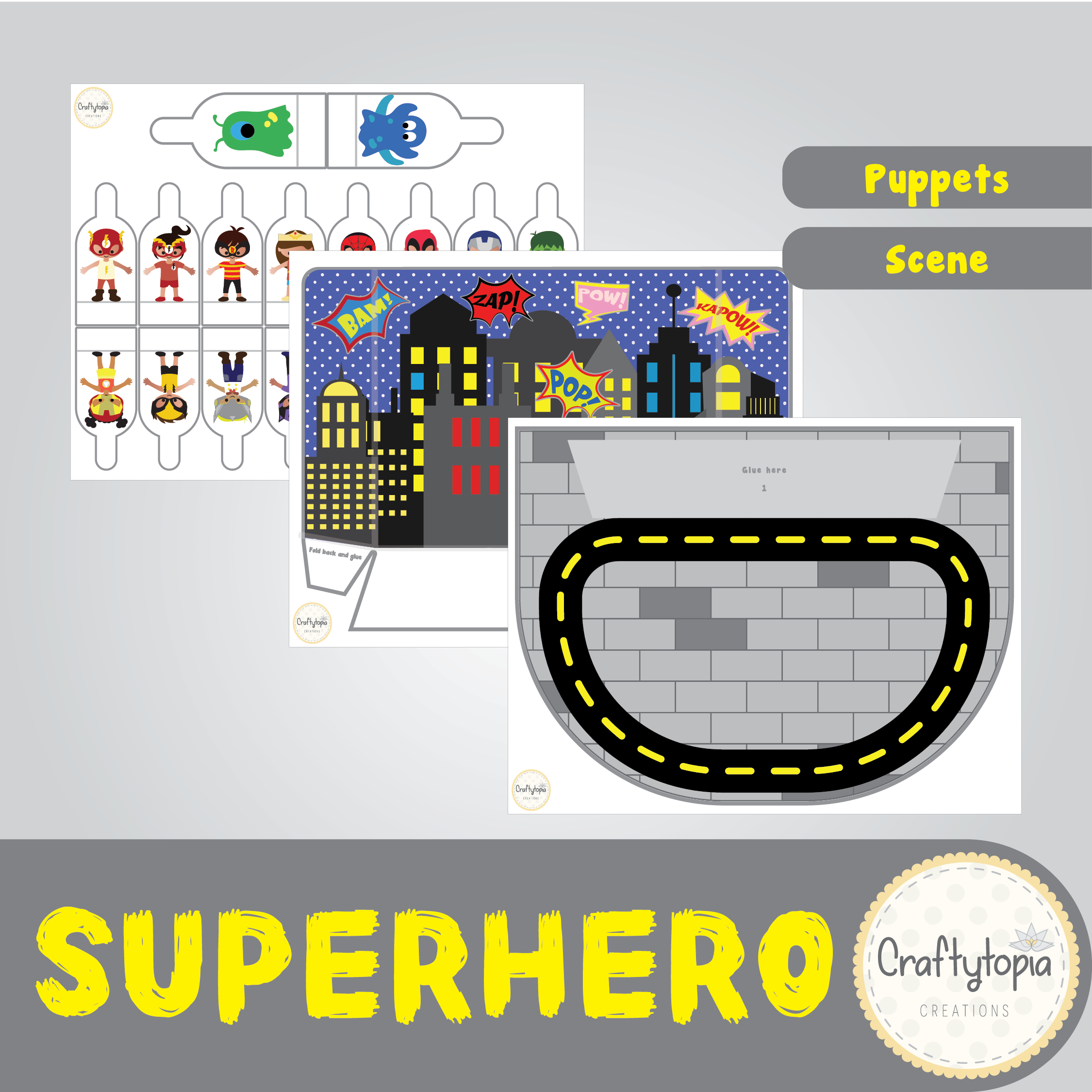 Printable Superhero Scene and Puppets Kids Storytelling Activity