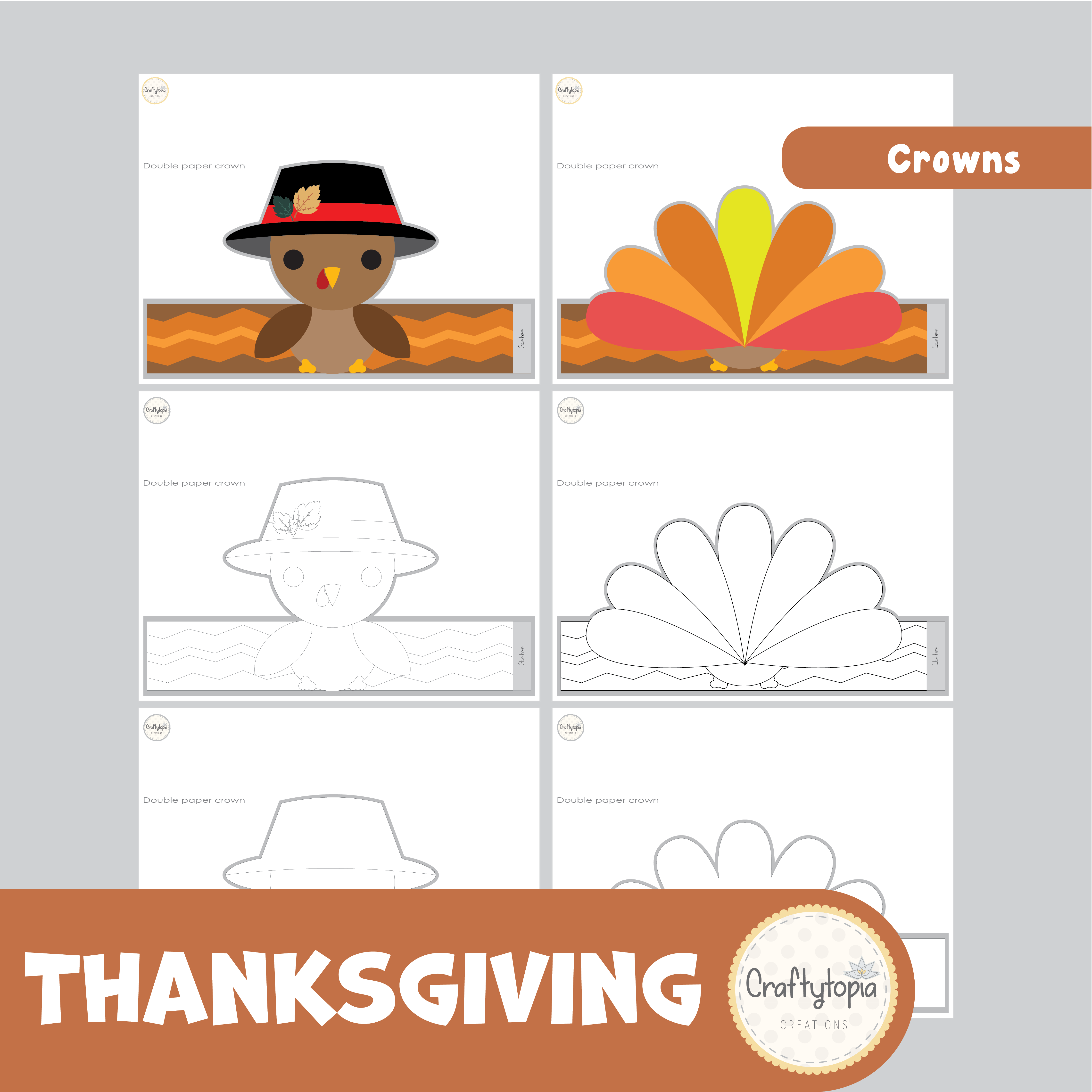 Printable Thanksgiving Turkey Crown Craft Kids Activity for coloring
