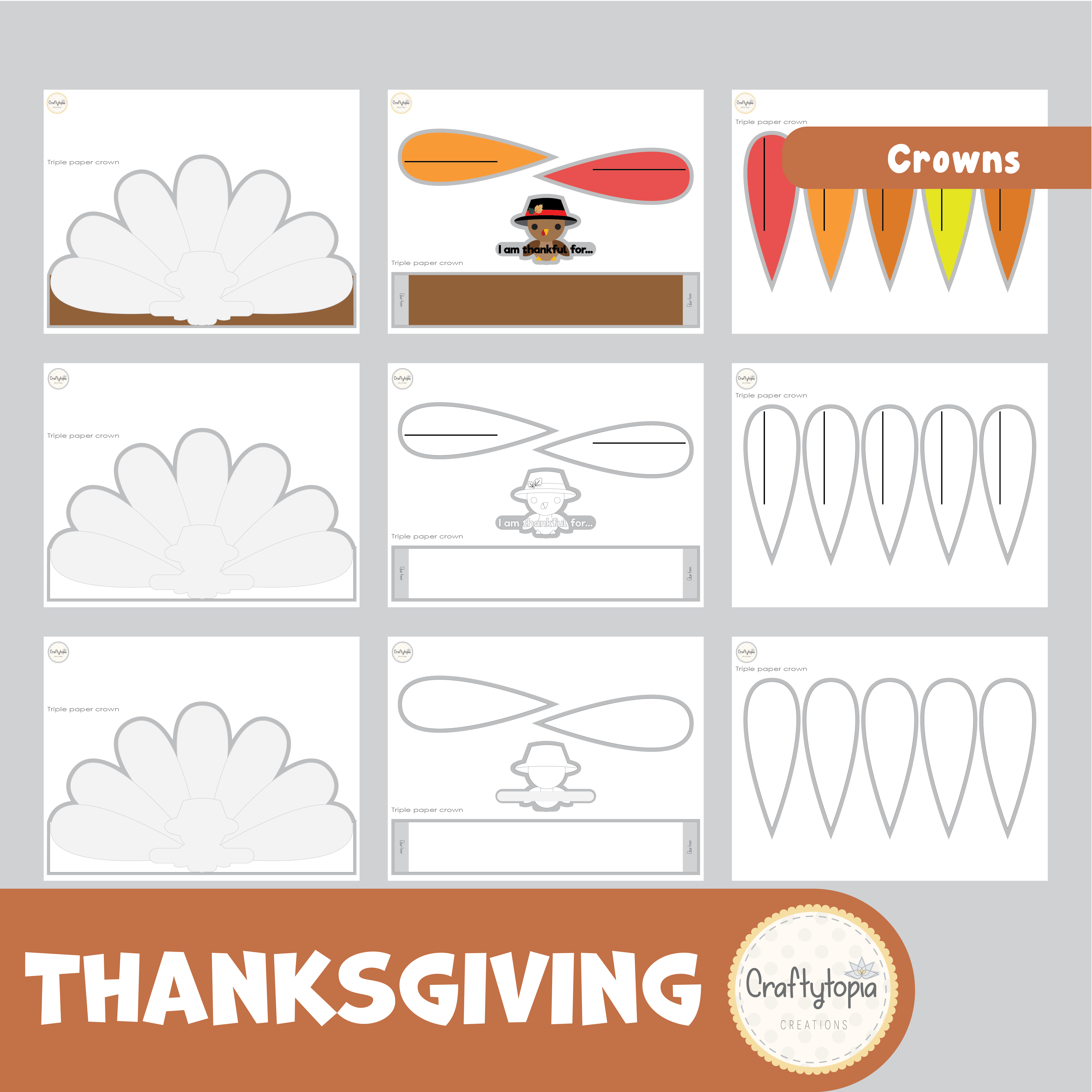 Printable Thanksgiving Turkey Crown Craft Kids Activity templates