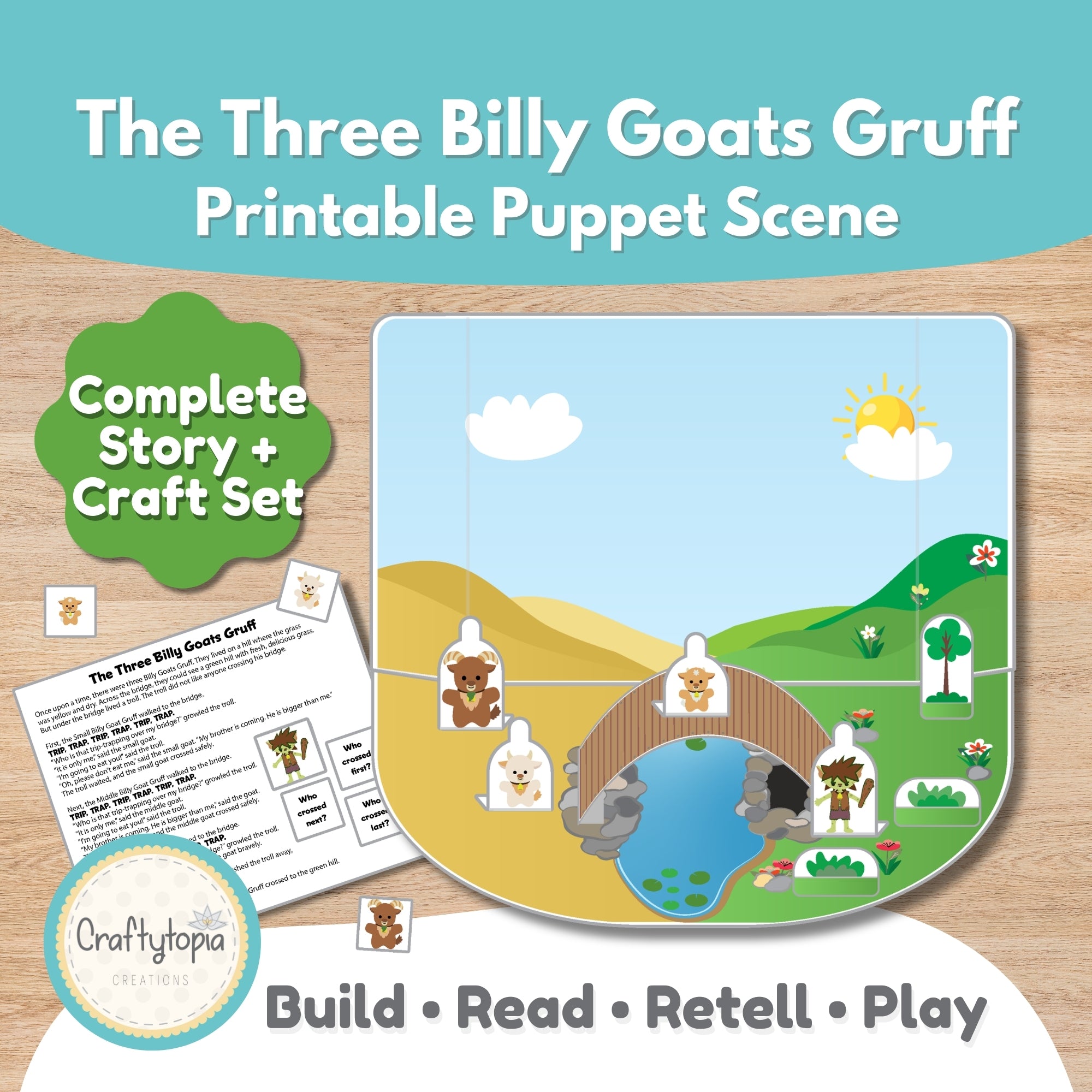 Three Billy Goats Gruff Printable Craft and Puppet Scene