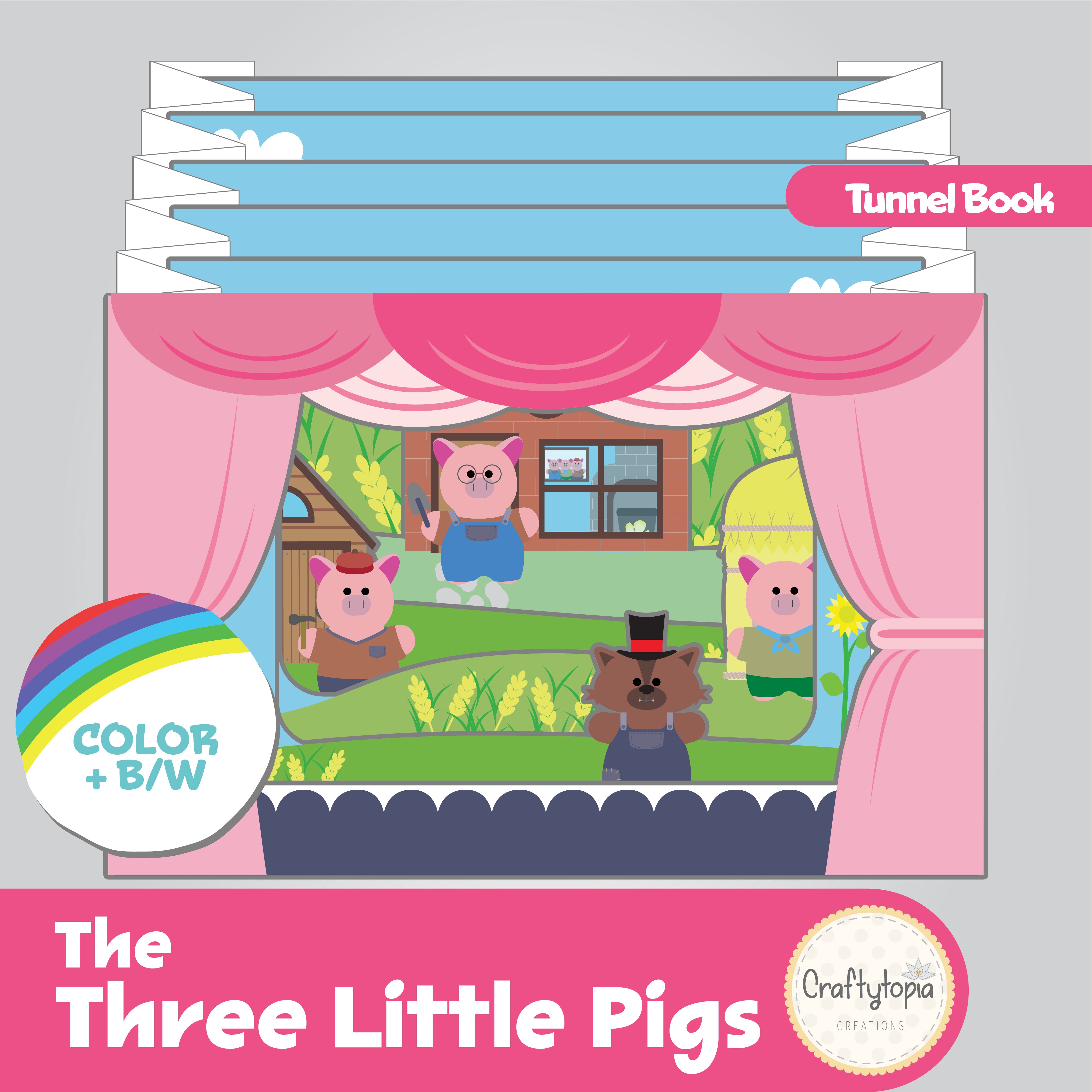 Printable Three Little Pigs Tunnel Book 3D Kids Craft 