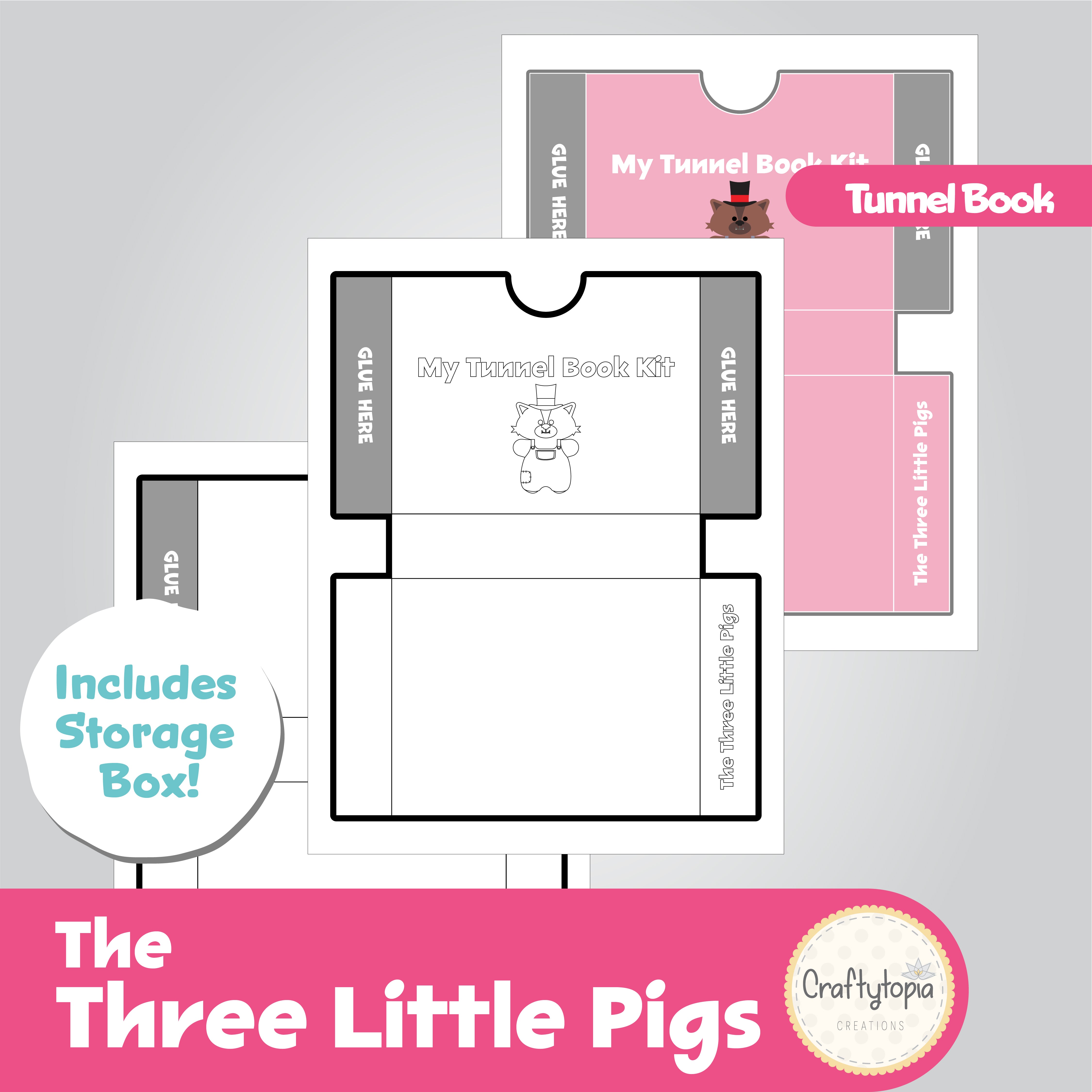 Printable Three Little Pigs Tunnel Book 3D Kids Craft for coloring