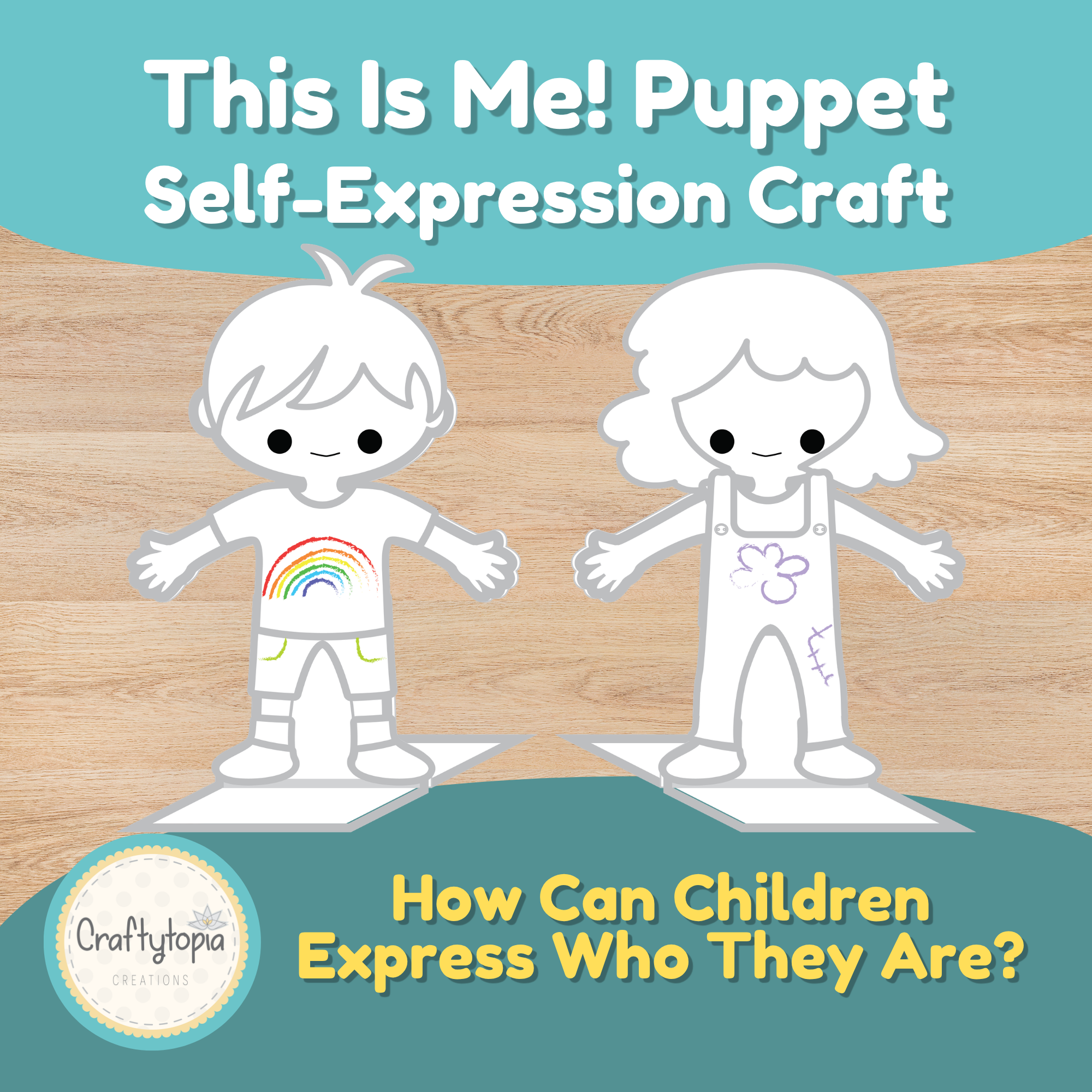 Printable This Is Me! Puppet craft for kids featuring customizable clothing, hairstyles, and character pieces. Self-expression activity that encourages creativity, identity exploration, and imaginative play.
