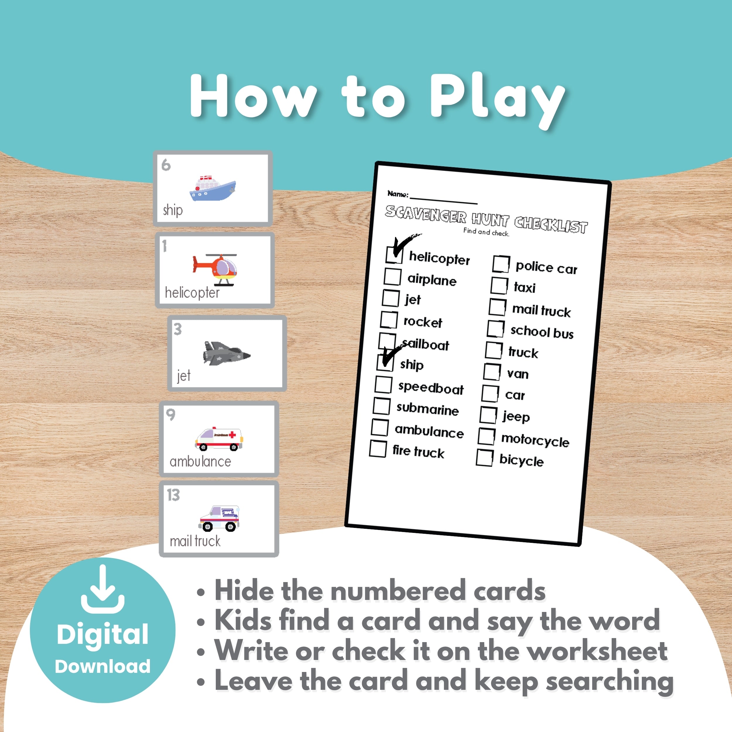 Preschool transportation vocabulary activity