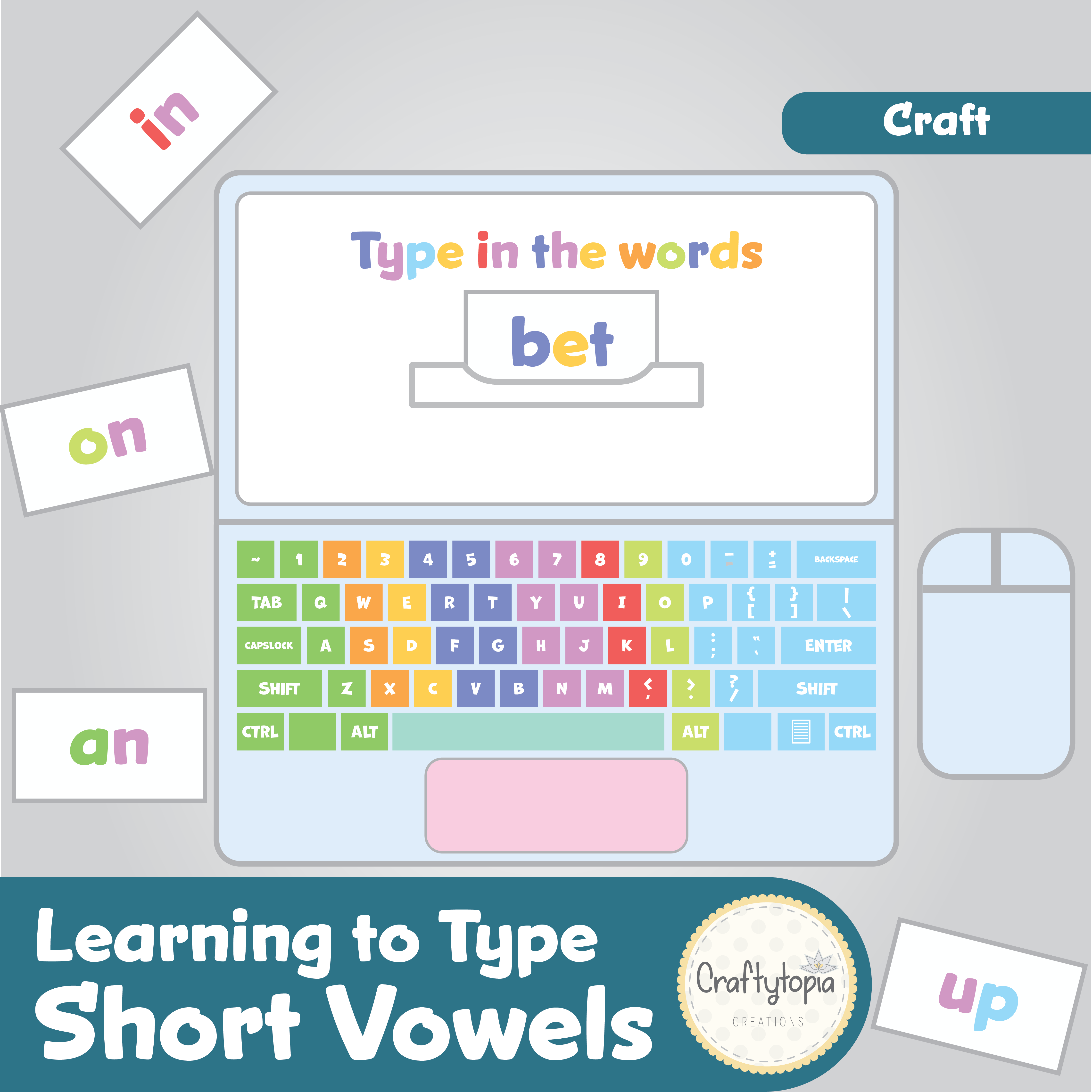 Printable Short Vowel Words Laptop Kids Activity