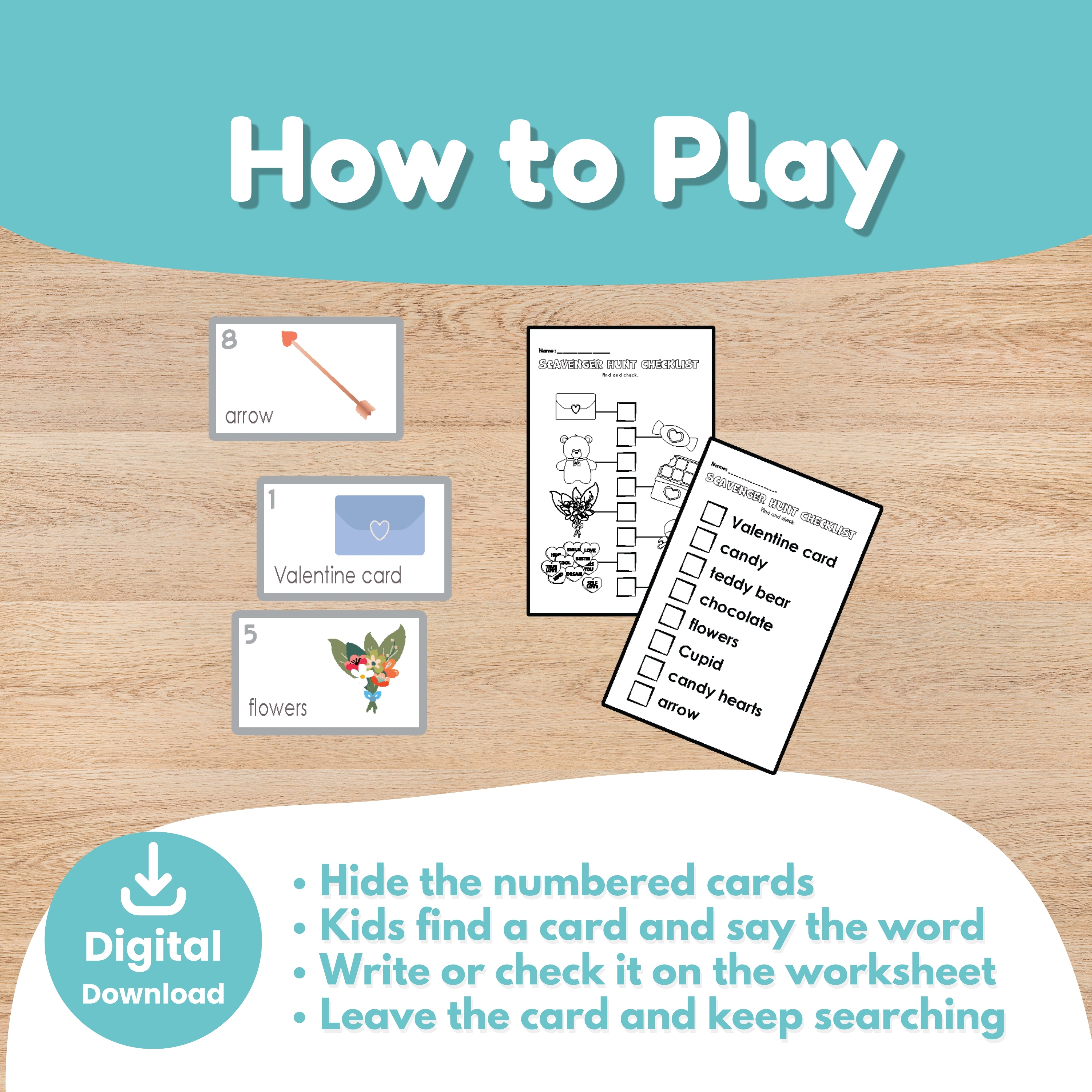 Valentine flashcards and vocabulary activity