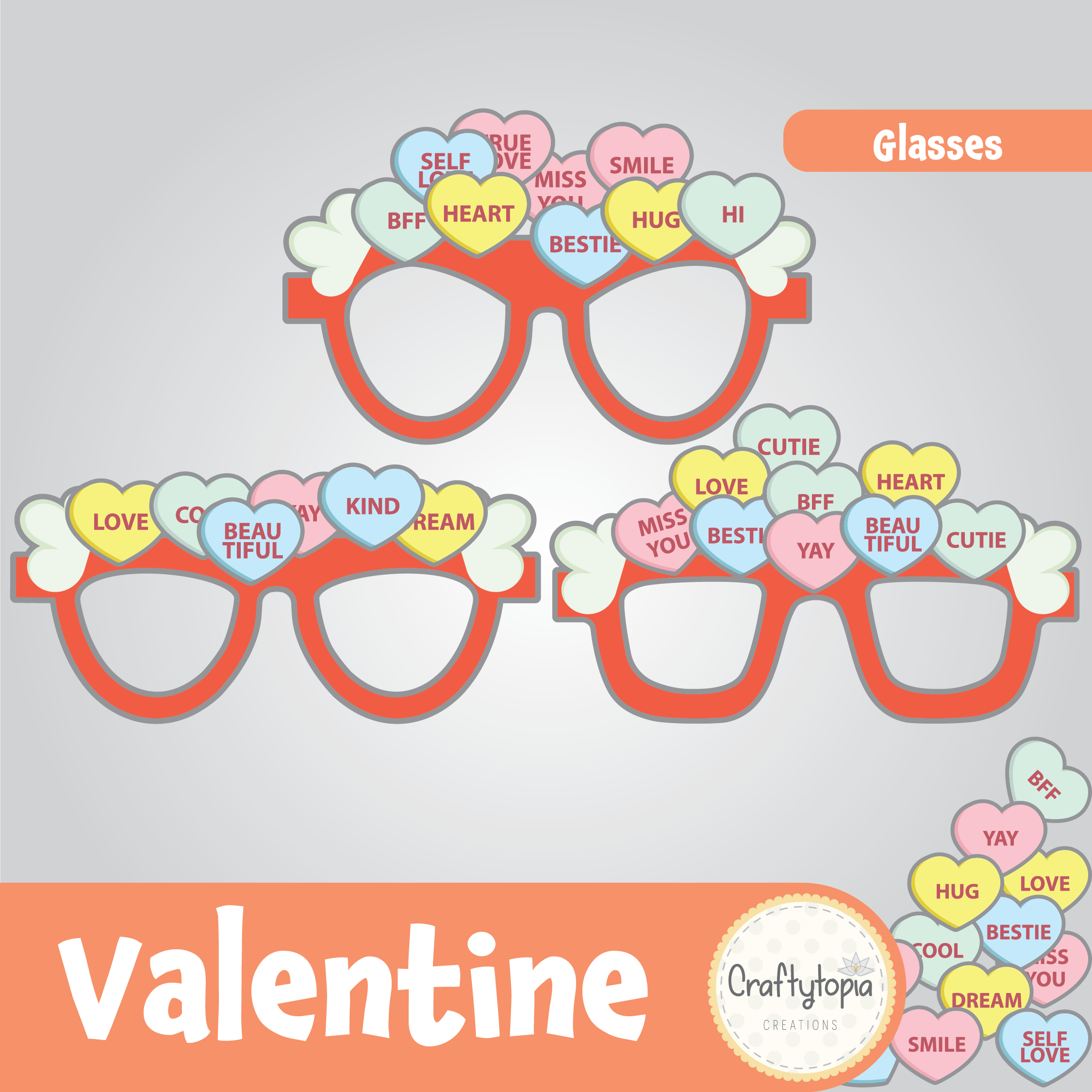 Printable Valentine Giant Candy Hearts Glasses Kids Activity
