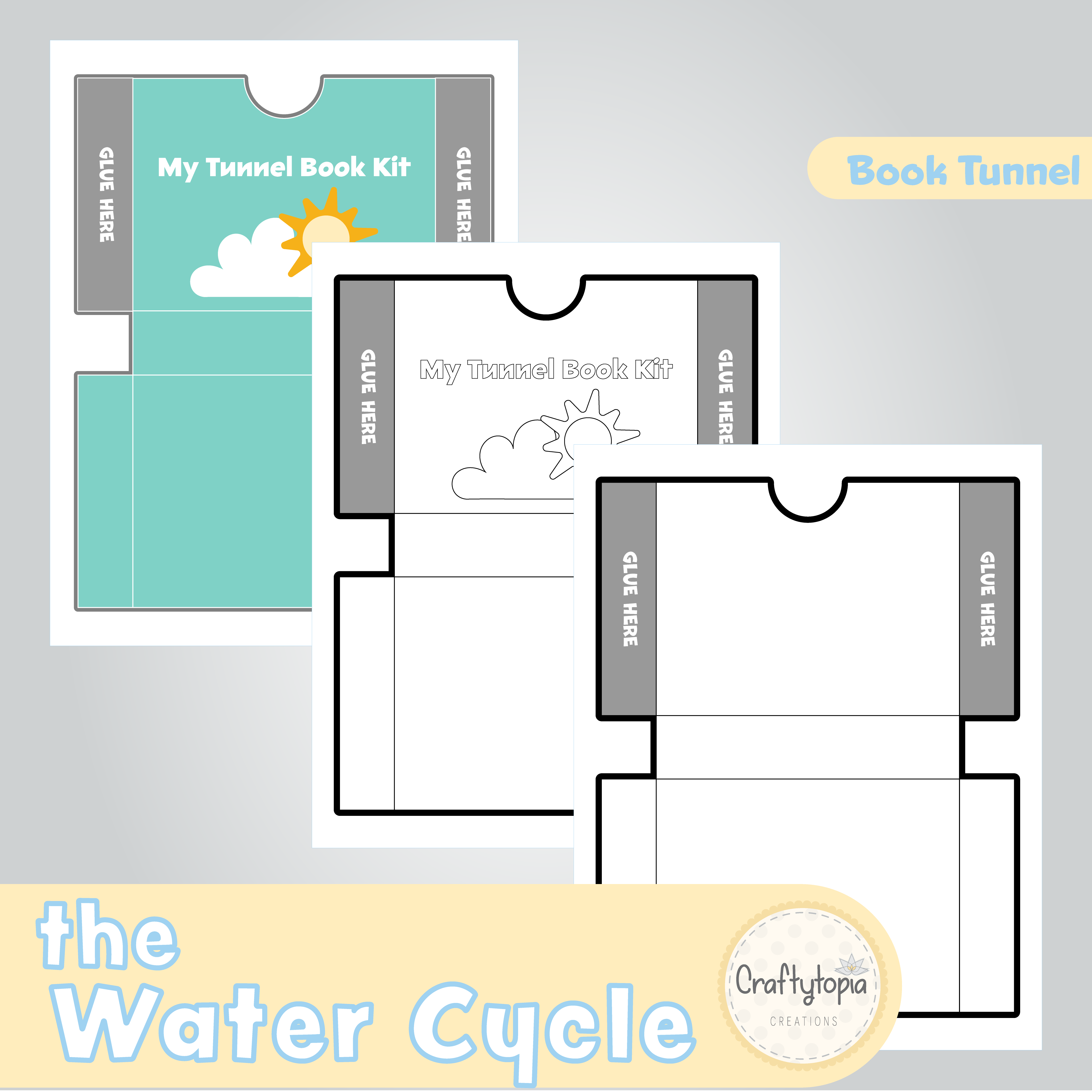 Printable Water Cycle Tunnel Book 3D Kids Craft for coloring