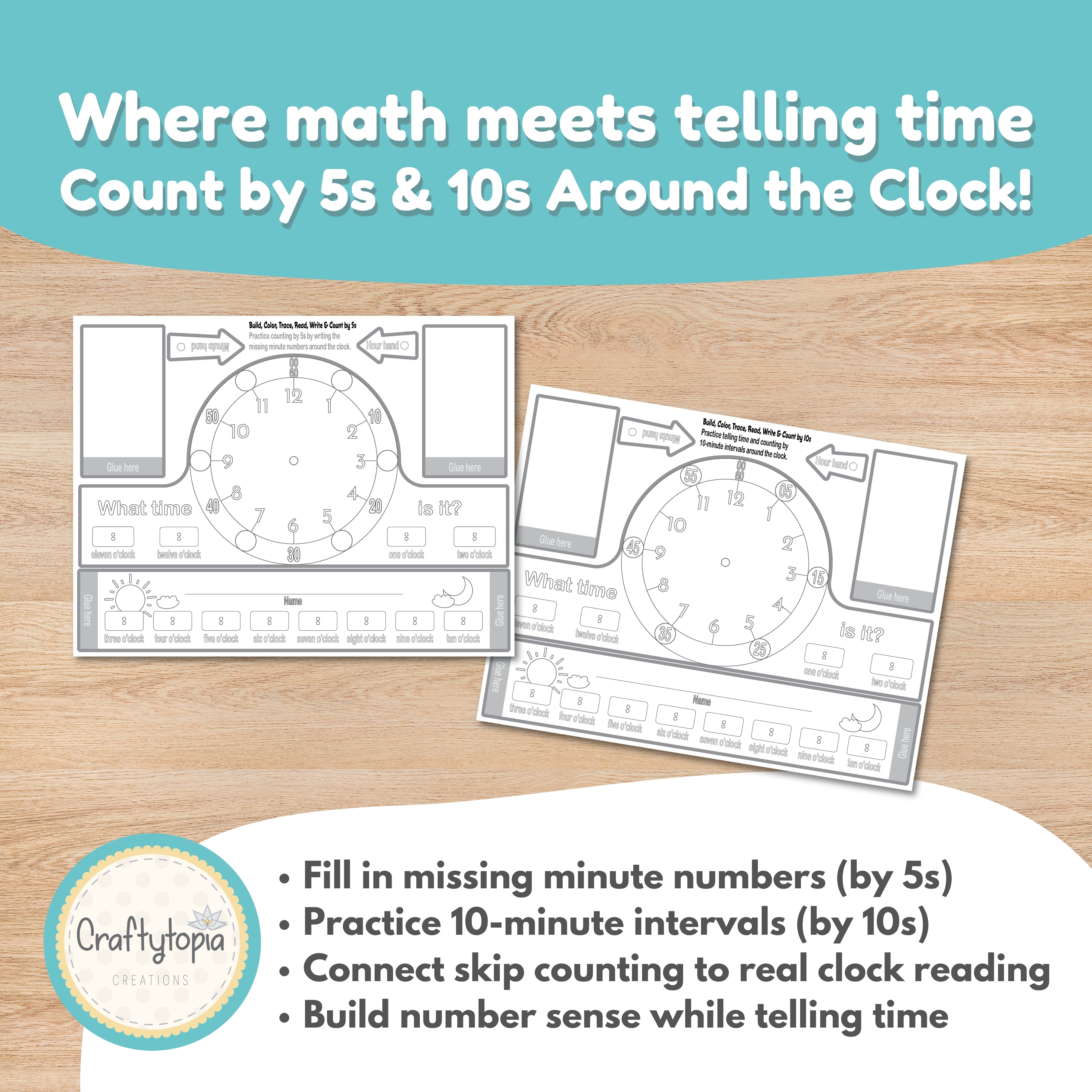printable clock crown craft for hands-on telling time learning