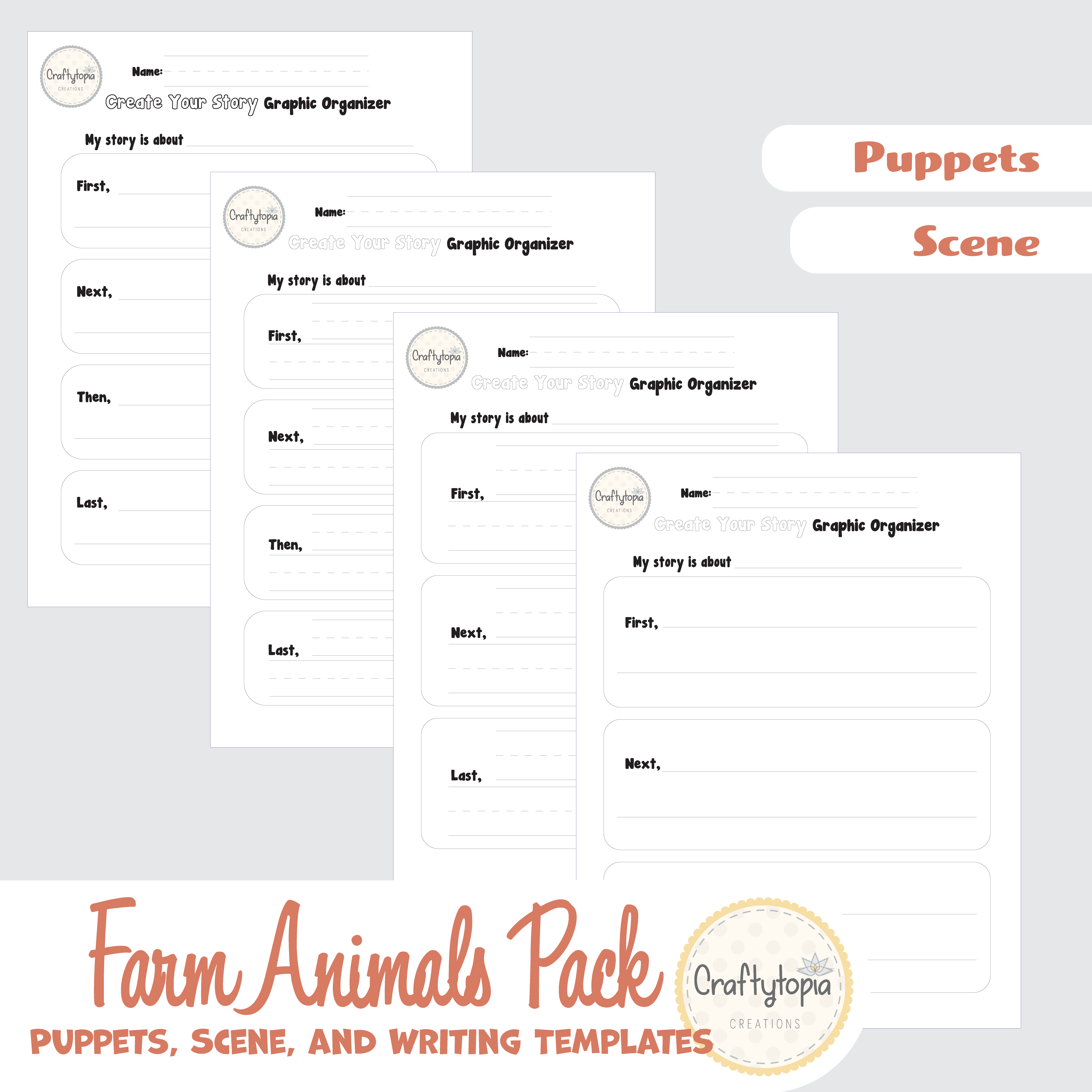 Printable Farm 2D Scene with Puppets Kids Activity Writing Resources