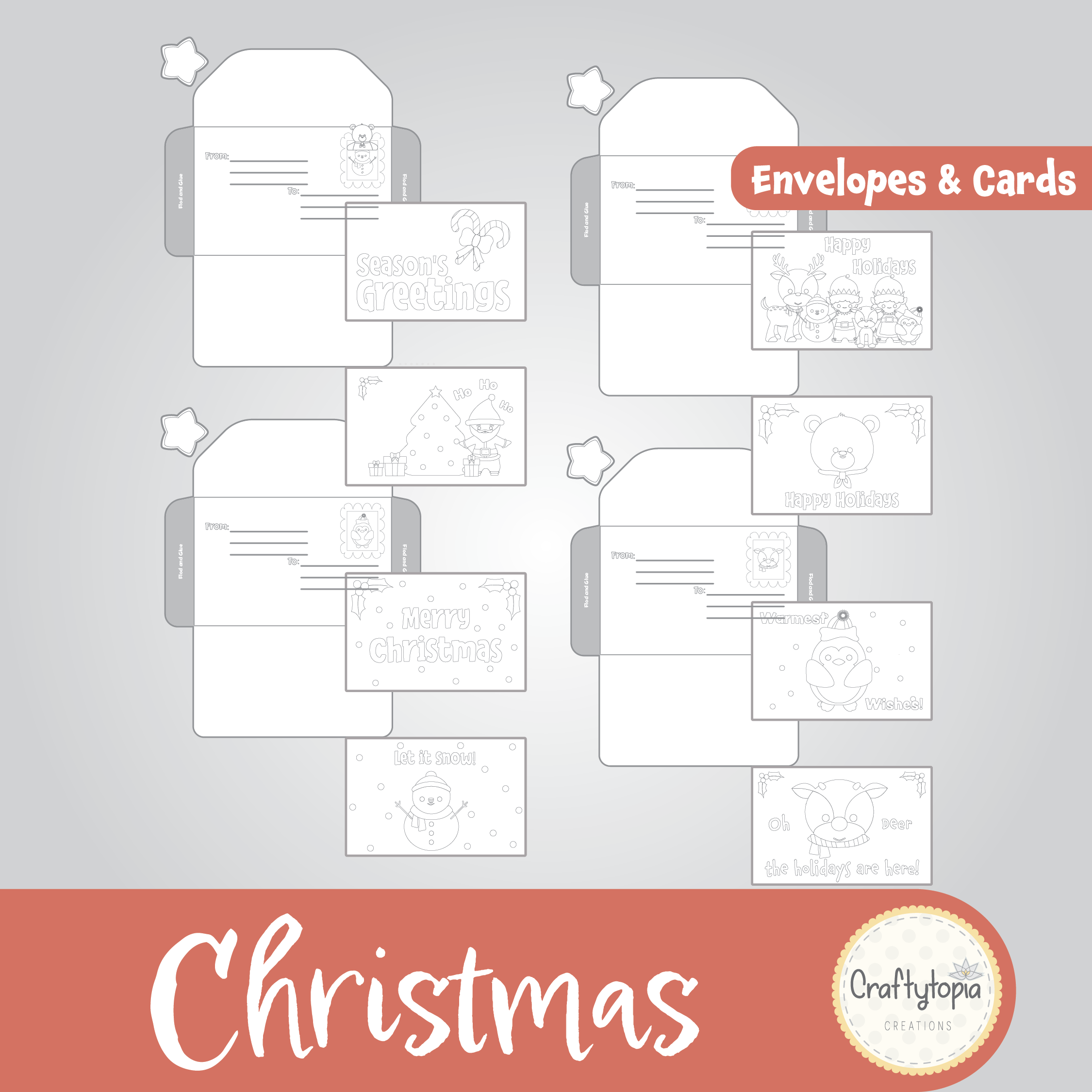 Printable Christmas Holiday Cards & Envelopes Craft